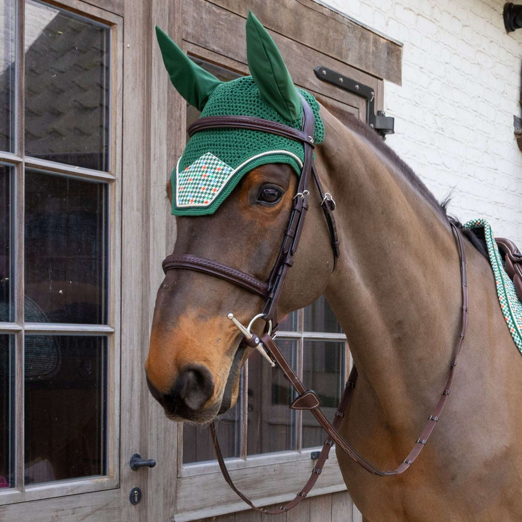 Kentucky Bonete para Orejas Wellington Velvet Pied De Poule Verde oscuro
