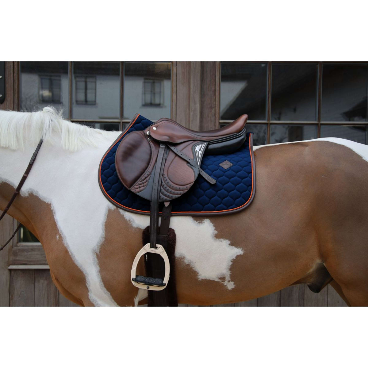 Kentucky Horsewear Mantilla Onion Quilt Leather Neon saltando Navy