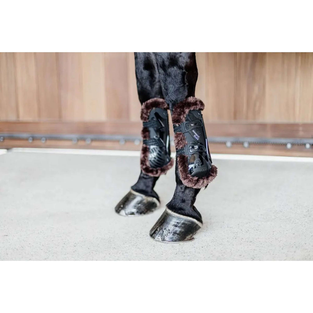Kentucky Horsewear Botas para Tendones  Piel de oveja vegana elástica de bambú Negro/Marrón