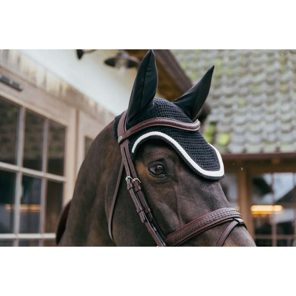 Kentucky Horsewear Bonete para Orejas Wellington Trenzado Soundless Negro
