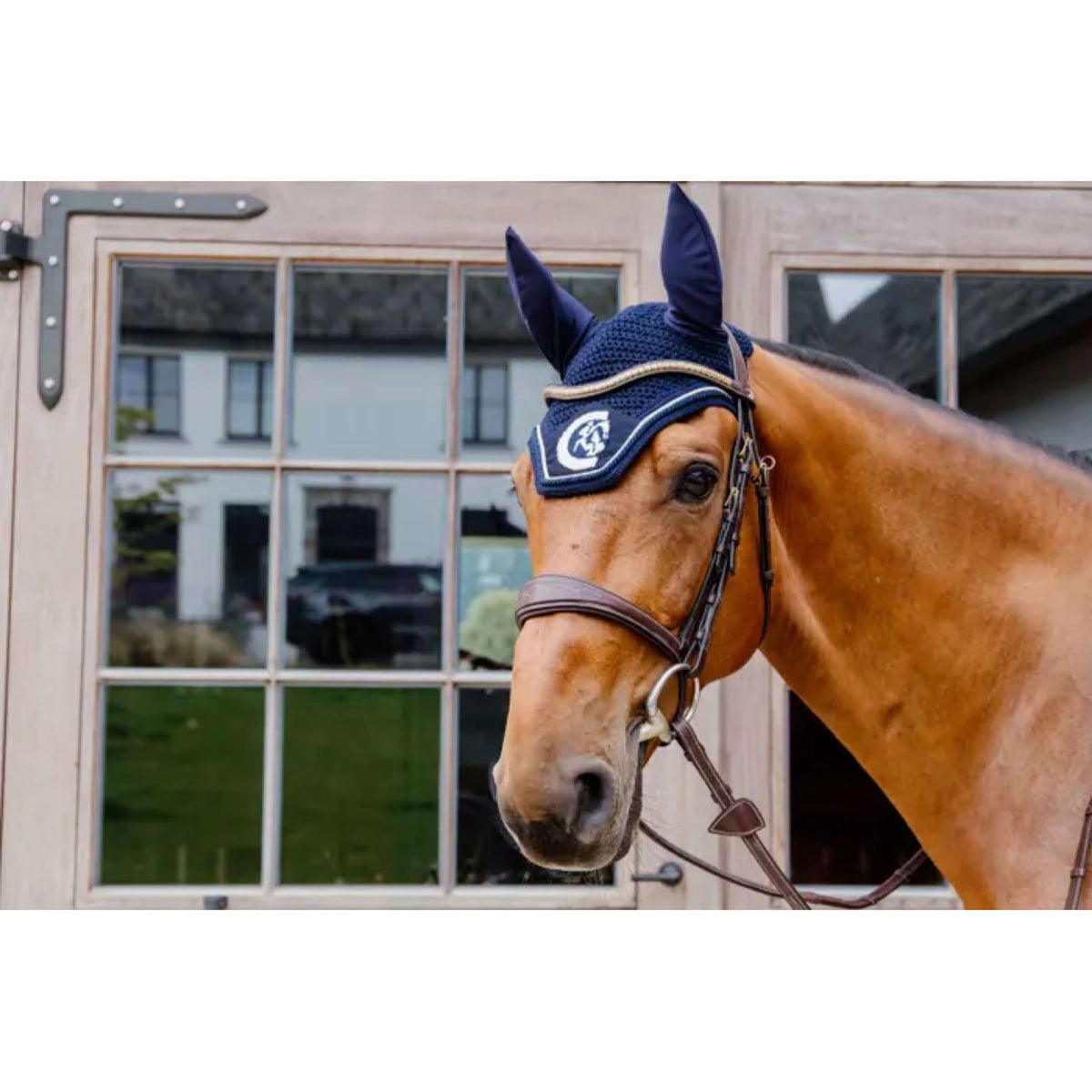 Kentucky Horsewear Bonete para Orejas Wellington 3D Logo Navy