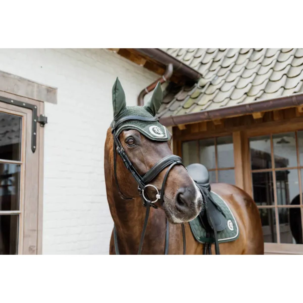 Kentucky Horsewear Bonete para Orejas Wellington 3D Logo Pine Green