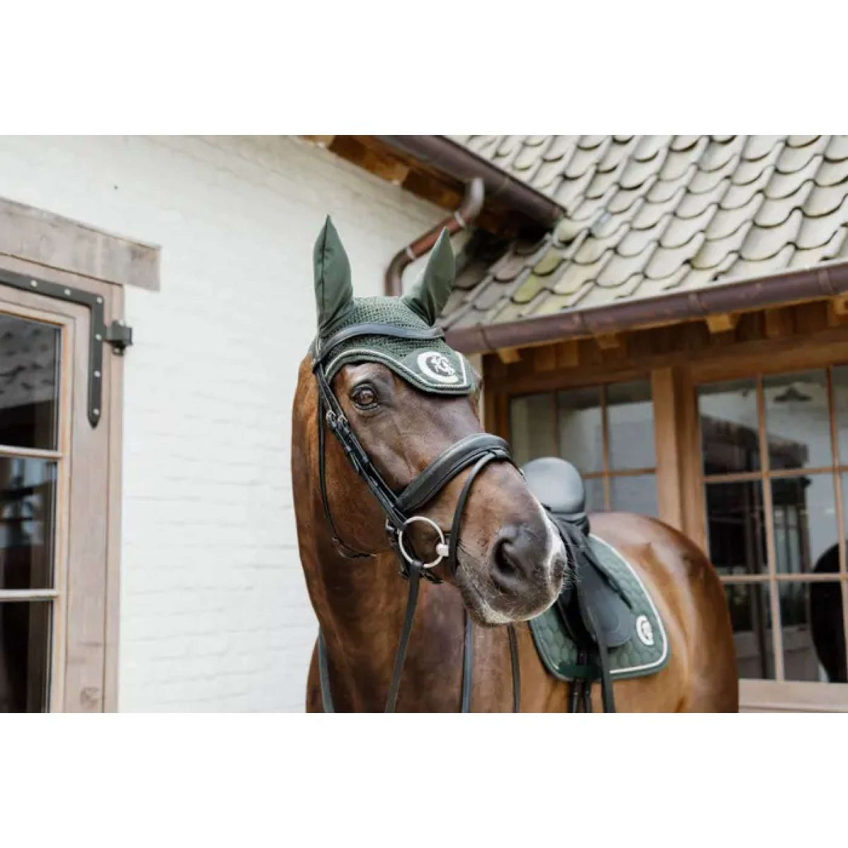 Kentucky Horsewear Bonete para Orejas Wellington 3D Logo Pine Green