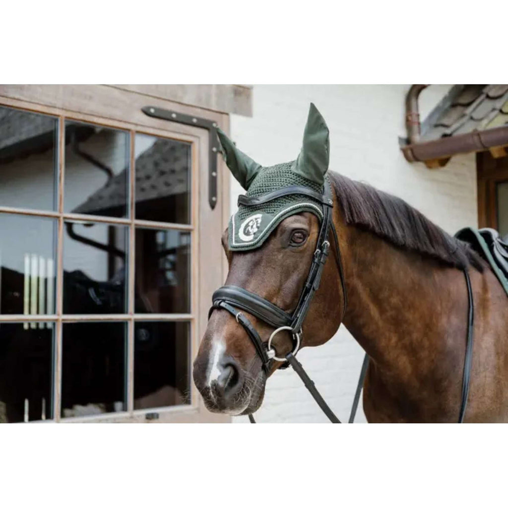 Kentucky Horsewear Bonete para Orejas Wellington 3D Logo Pine Green