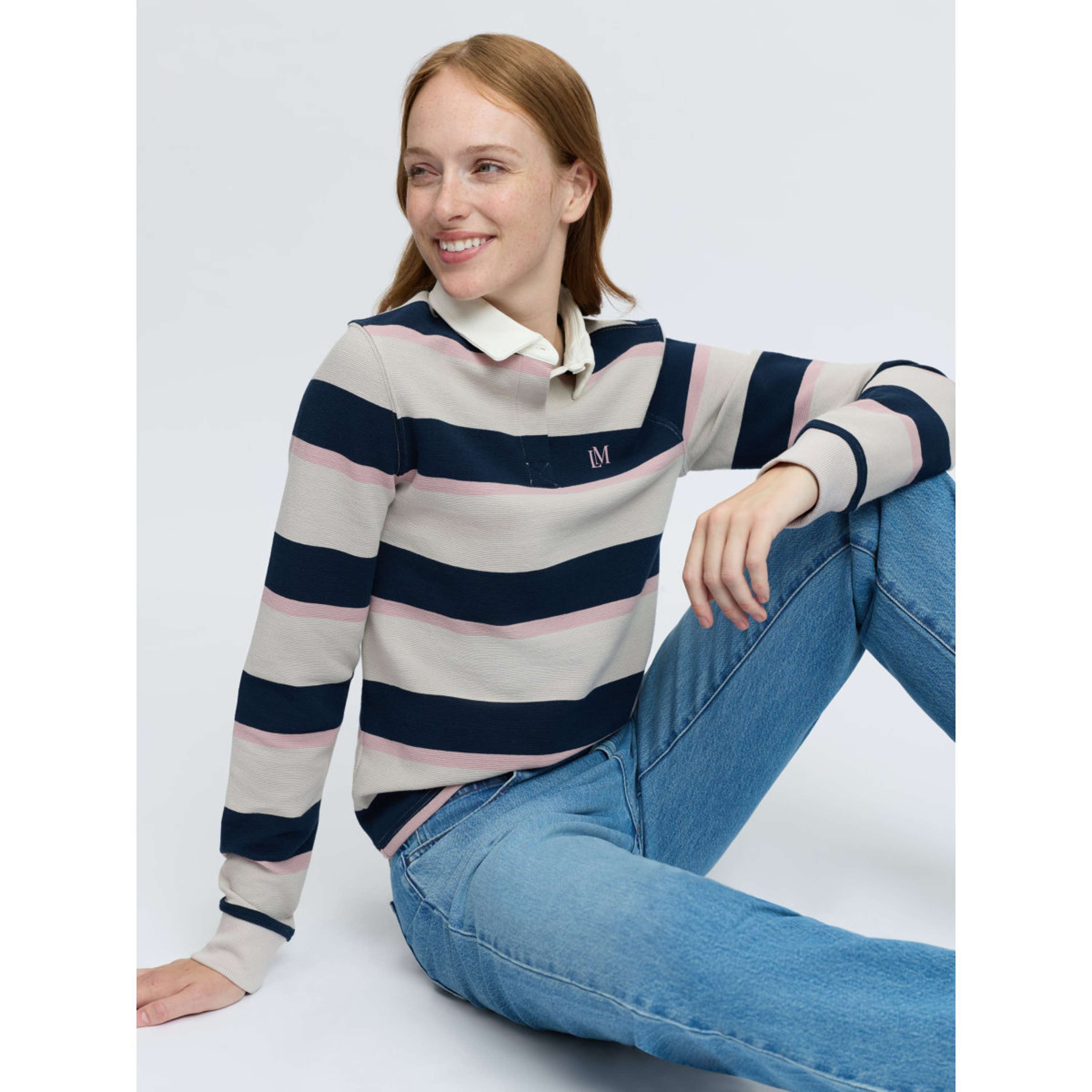 LeMieux Camiseta Sloane Stripe Rugby Piedra