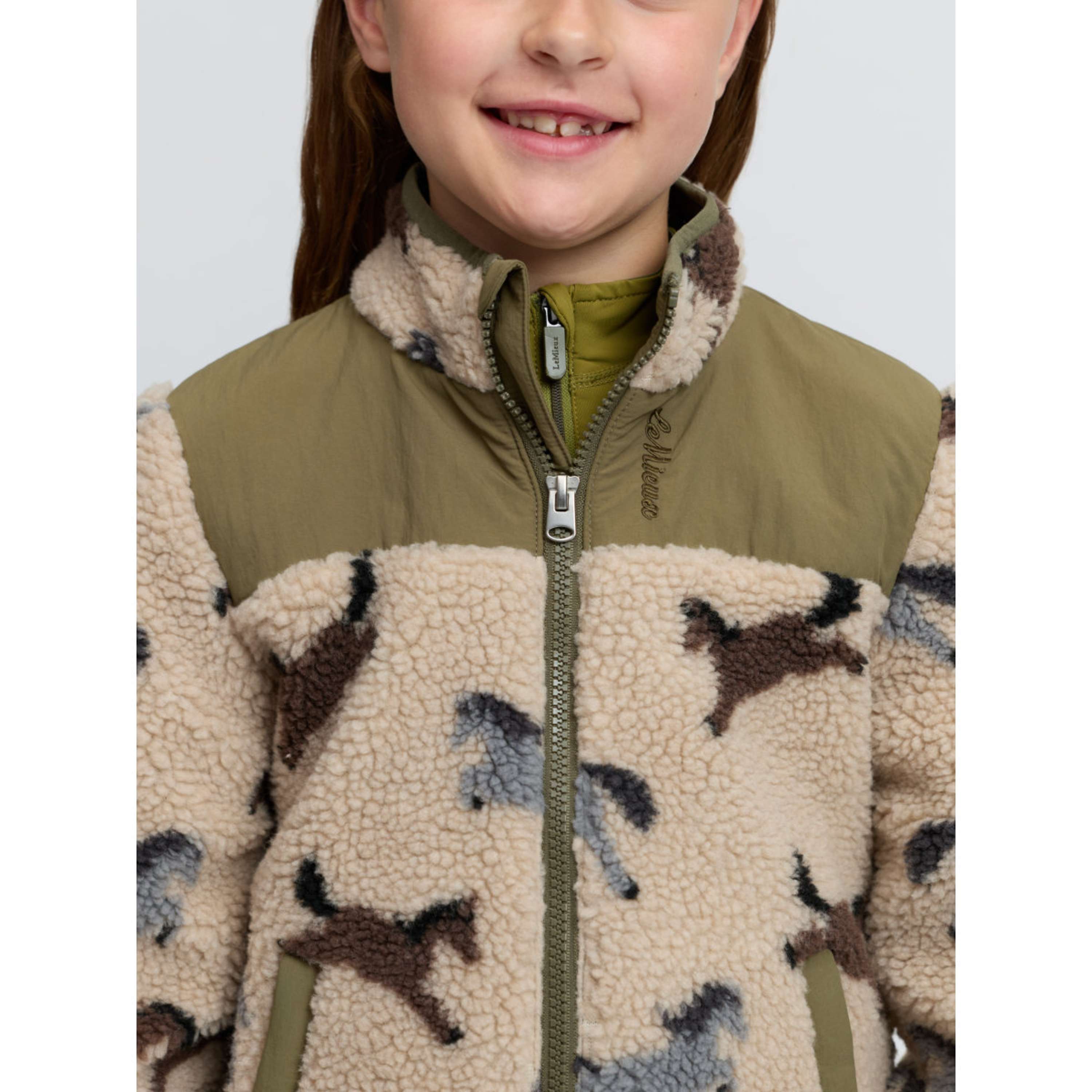 LeMieux Sudadera con capucha y cremallera Theo Pony Fleece Kids Willow Green