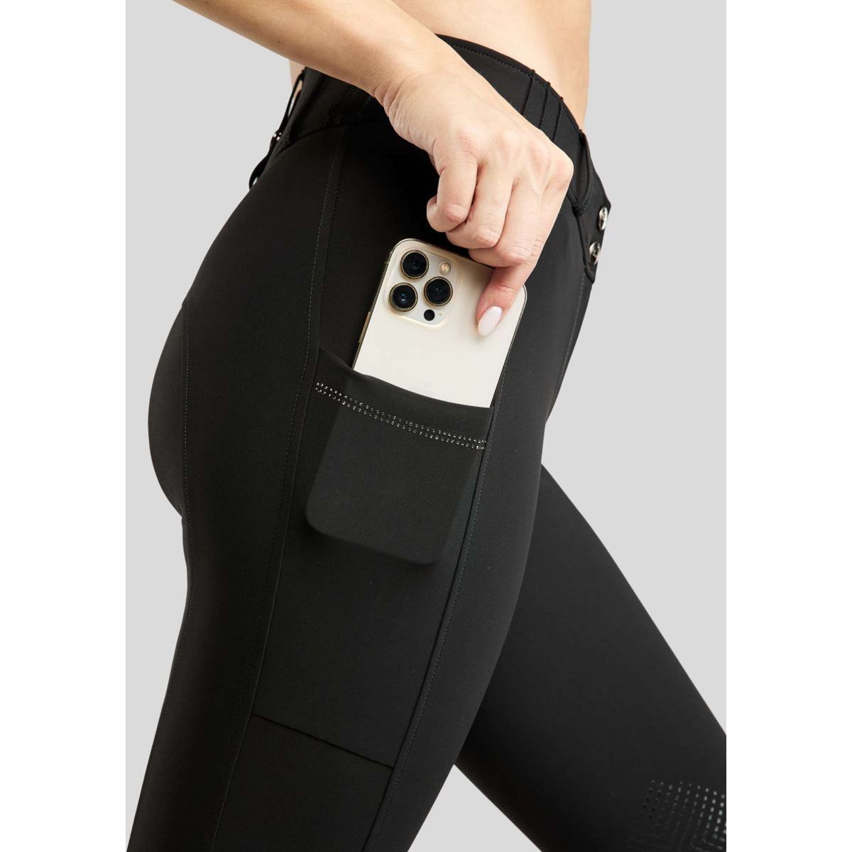 Montar Pantalones MoZuna Gun Metal Crystals Agarre de rodilla Negro
