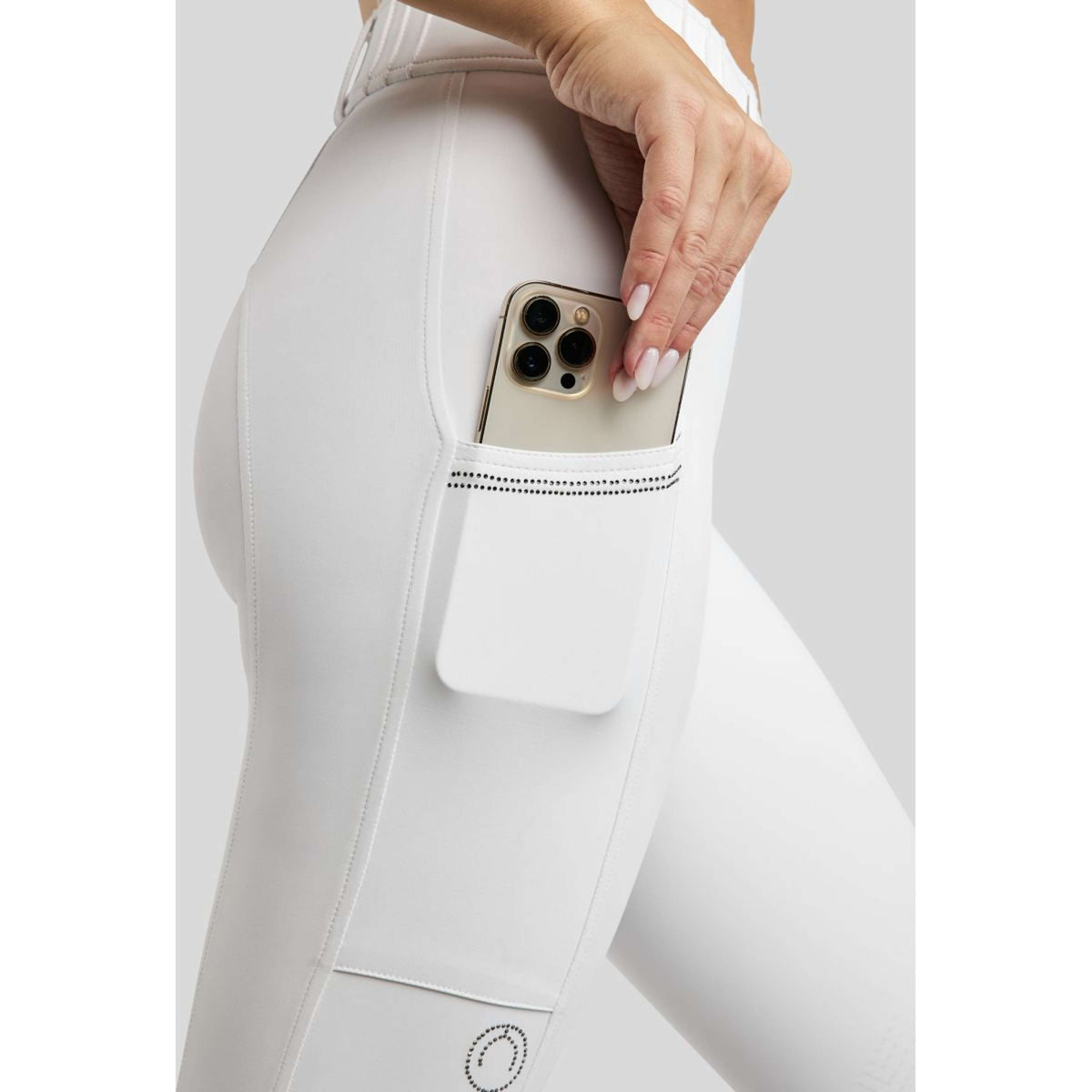 Montar Legging de Equitación MoZuna Gun Metal Crystals Full Grip Blanco