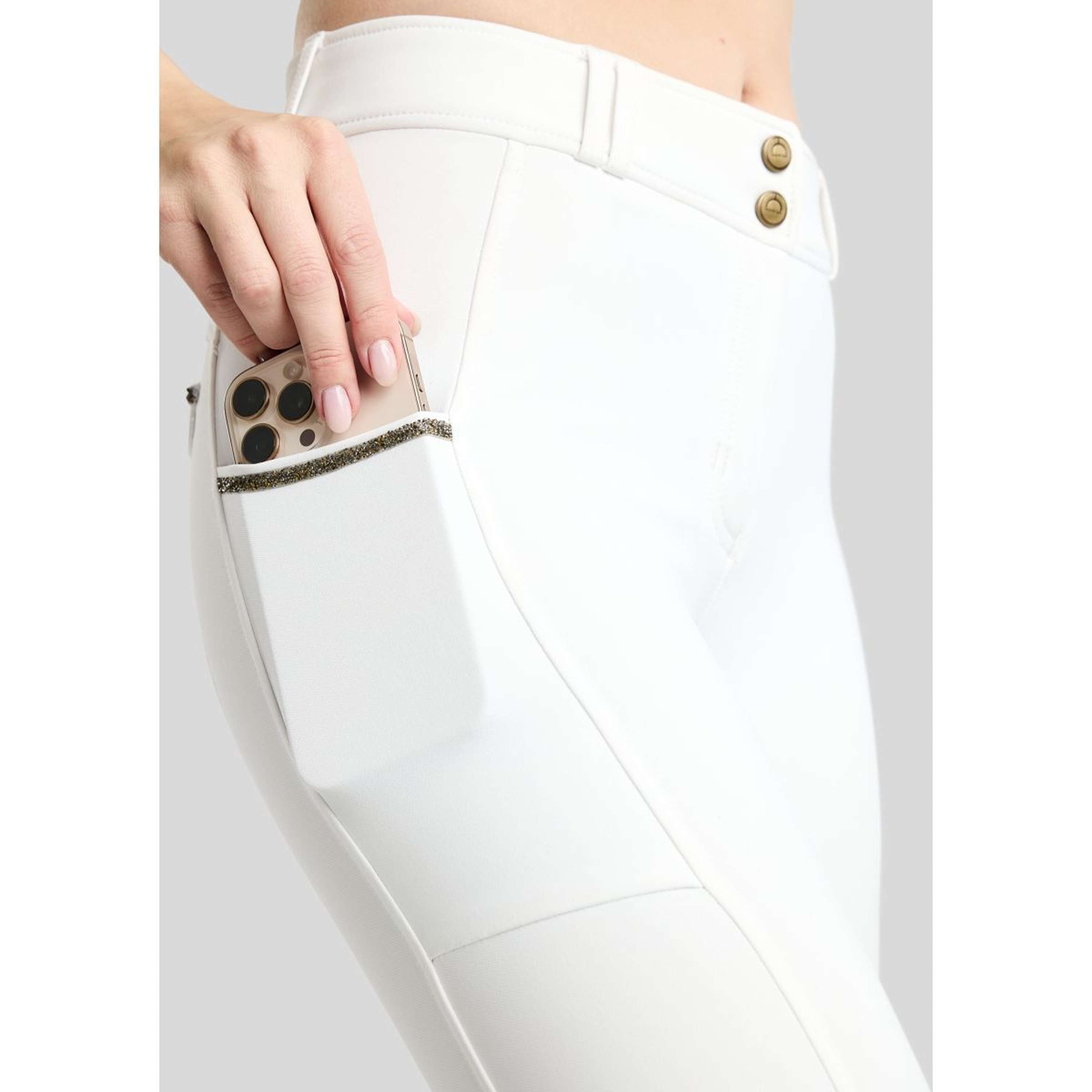 Montar Pantalón de Equitación MoVeronica Golden Quartz Full Grip Blanco
