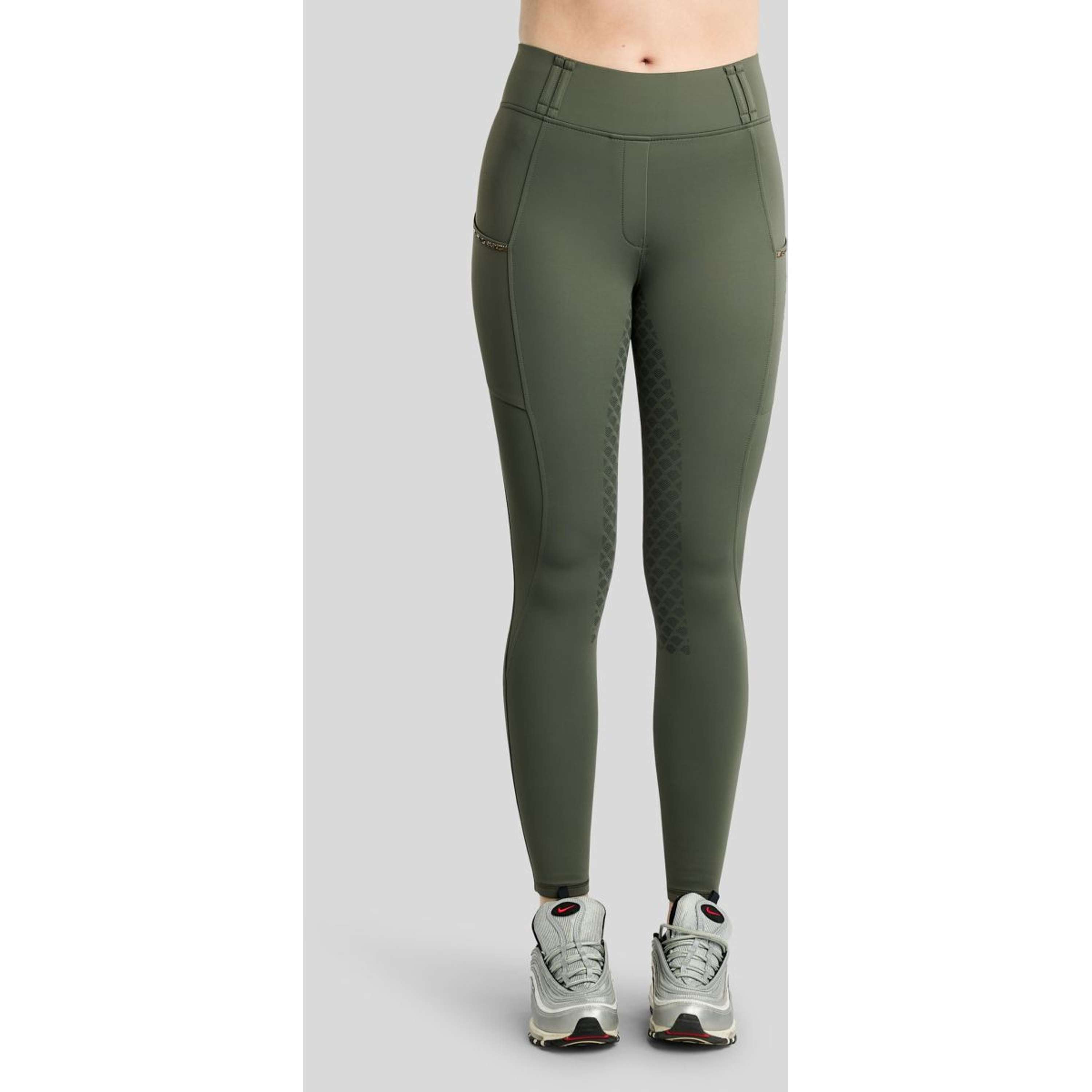 Montar Leggings de montar térmicos MoVeronica Golden Quartz Full Grip Forest Green