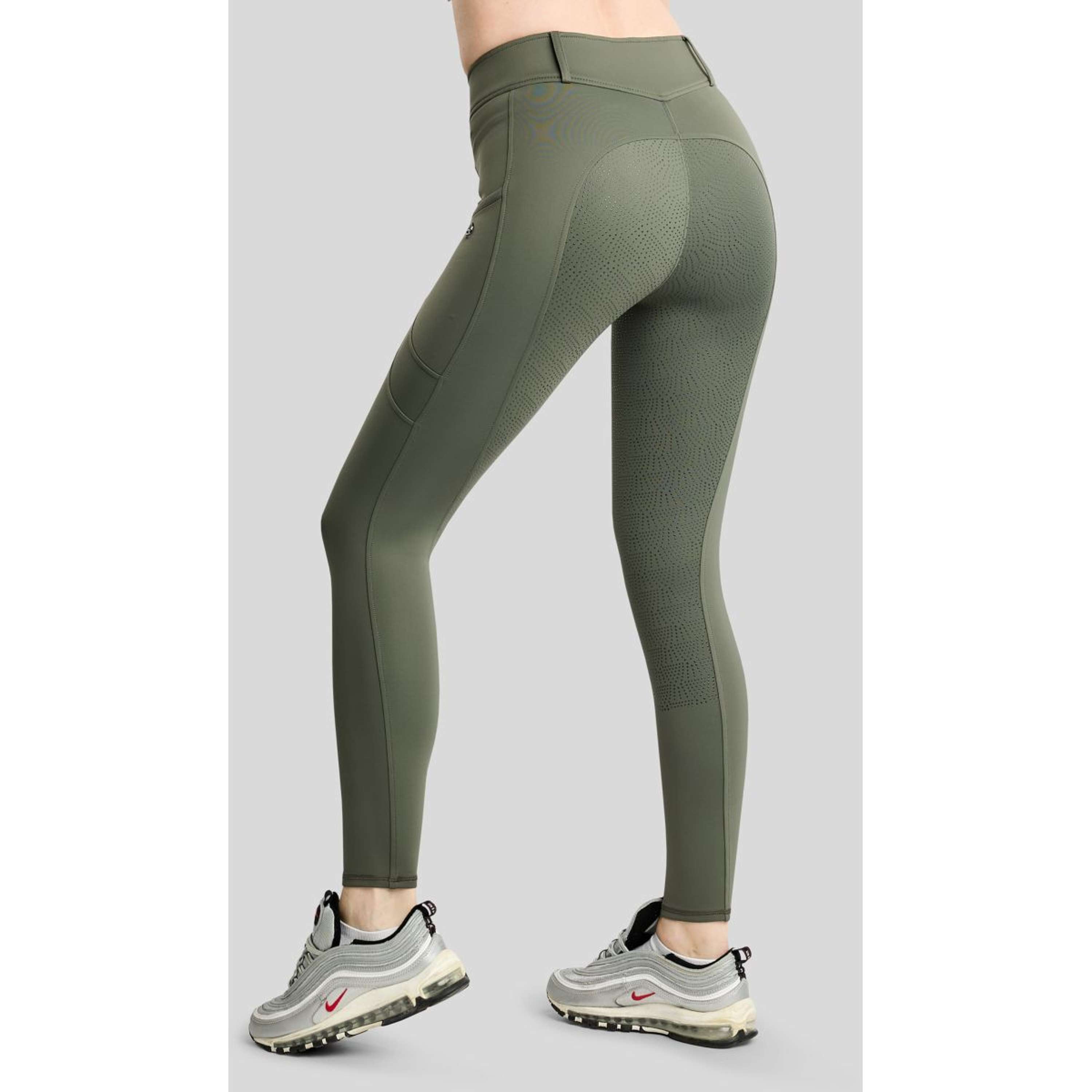 Montar Leggings de montar térmicos MoAddie Hybrid Gun Metal Logo Full Grip Forest Green