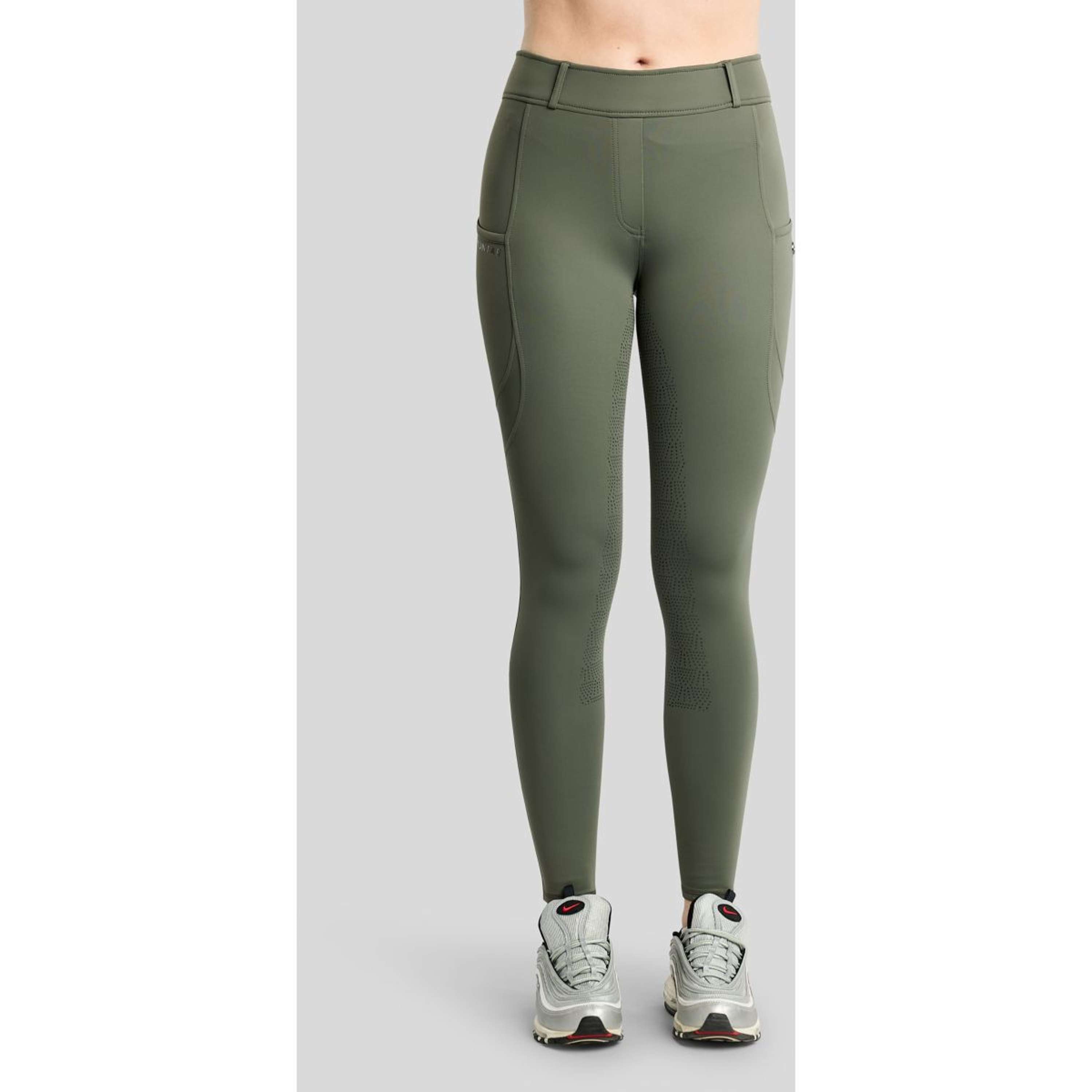 Montar Leggings de montar térmicos MoAddie Hybrid Gun Metal Logo Full Grip Forest Green
