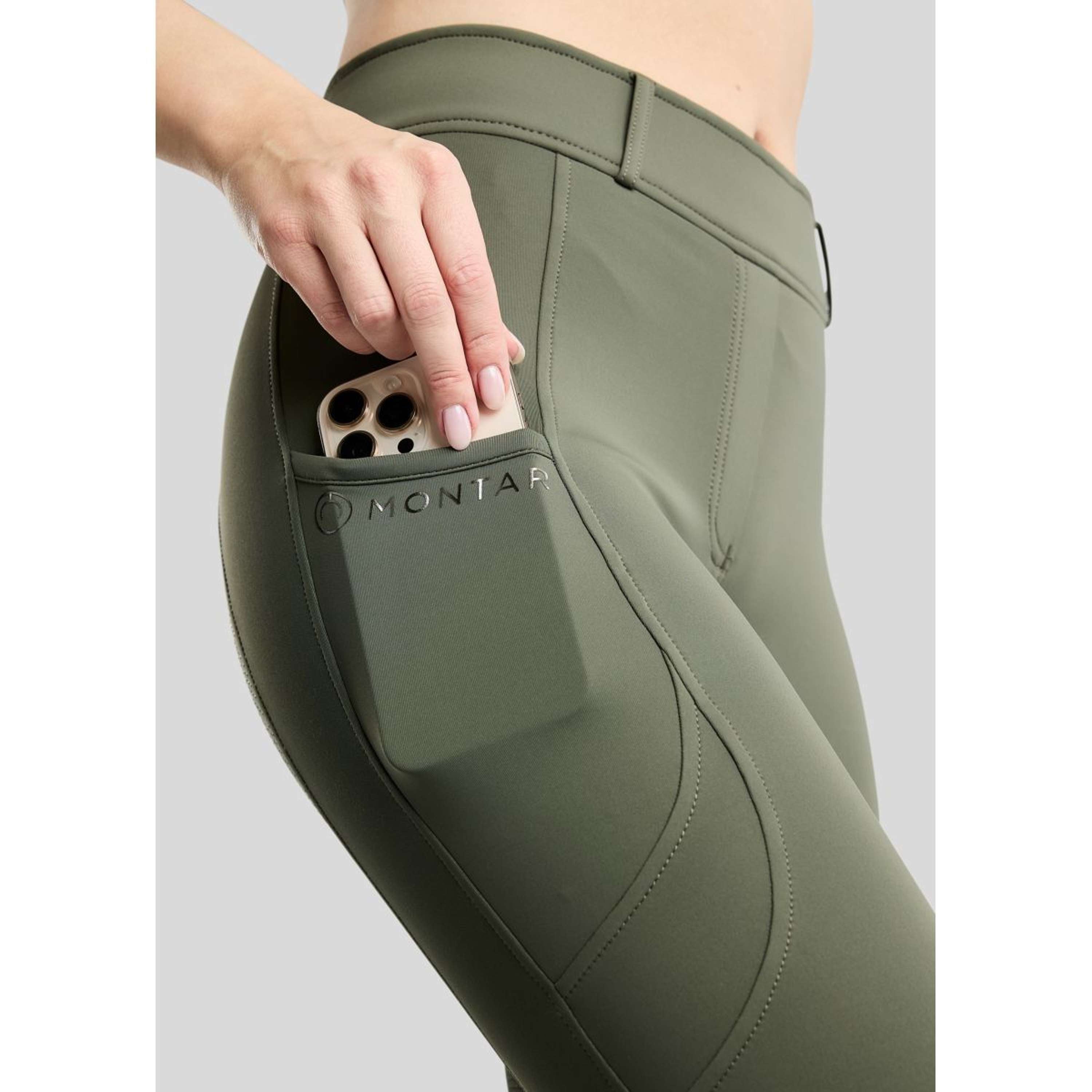 Montar Leggings de montar térmicos MoAddie Hybrid Gun Metal Logo Full Grip Forest Green