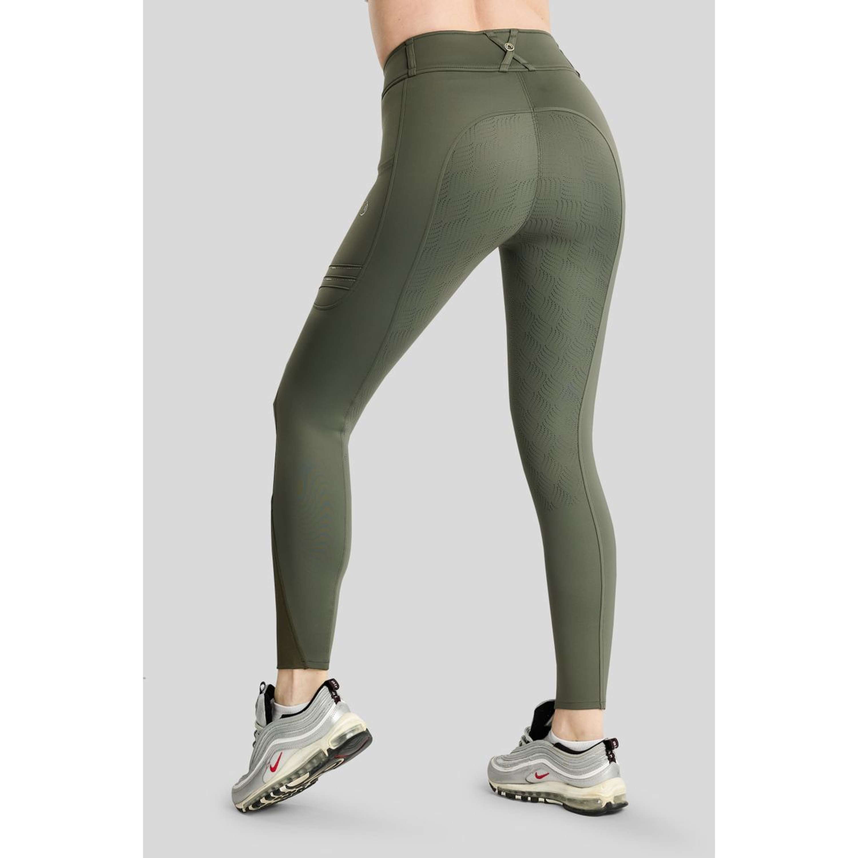 Montar Legging de Equitación MoWilma Hybrid Pintucks Golden Quartz Crystals Full Grip Forest Green