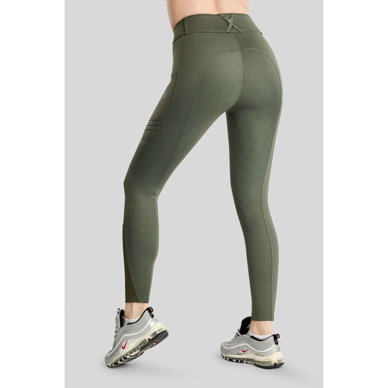 Montar Legging de Equitación MoWilma Hybrid Pintucks Golden Quartz Crystals Full Grip Forest Green