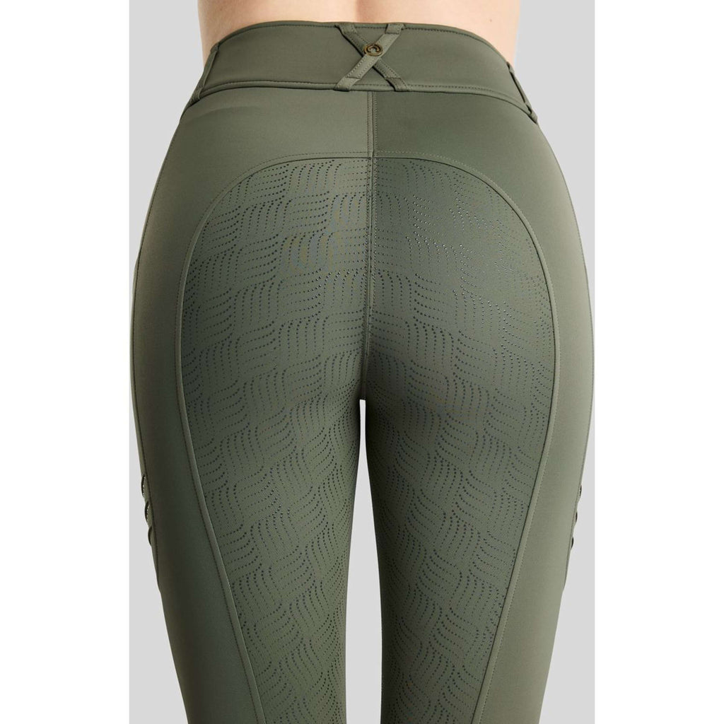 Montar Legging de Equitación MoWilma Hybrid Pintucks Golden Quartz Crystals Full Grip Forest Green