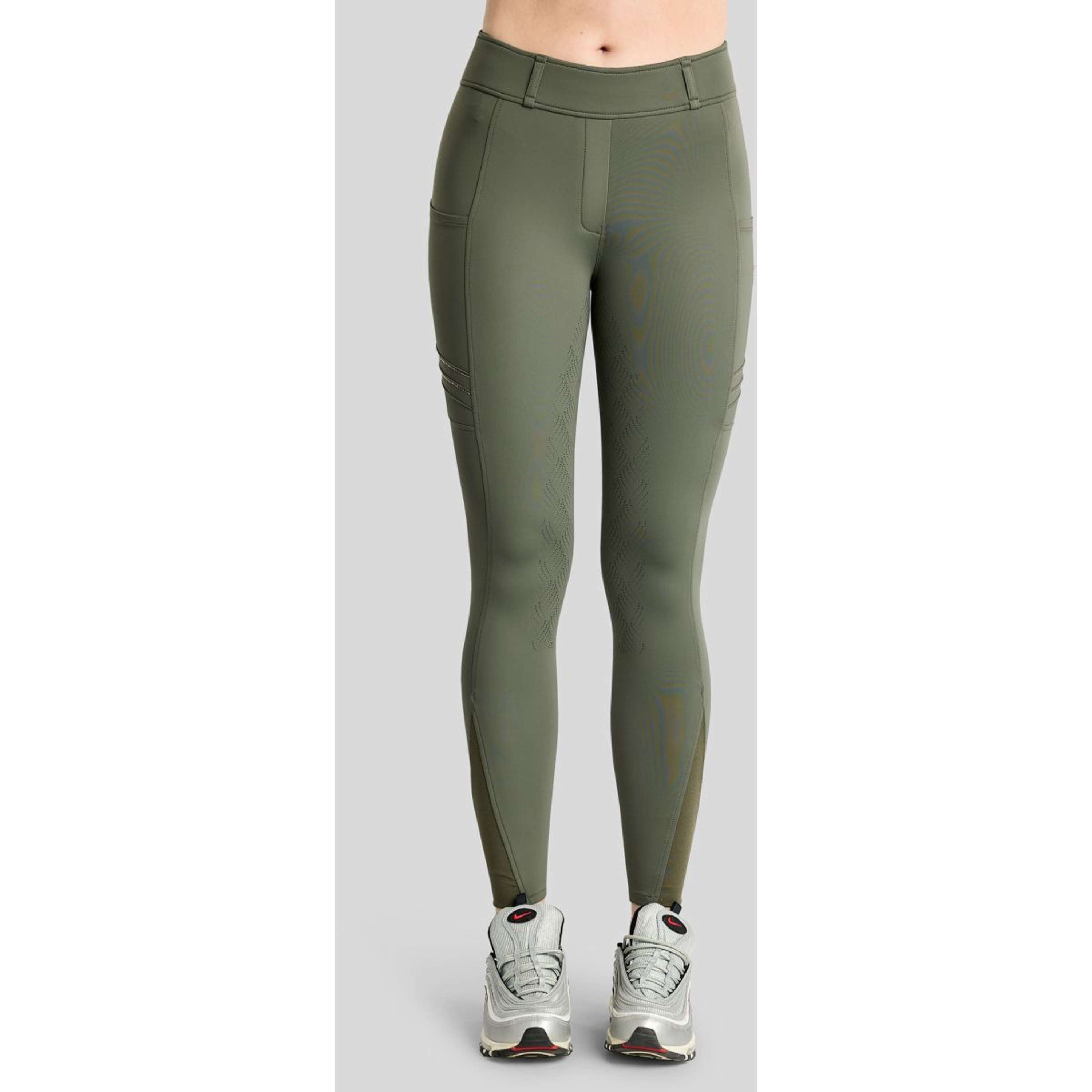 Montar Legging de Equitación MoWilma Hybrid Pintucks Golden Quartz Crystals Full Grip Forest Green