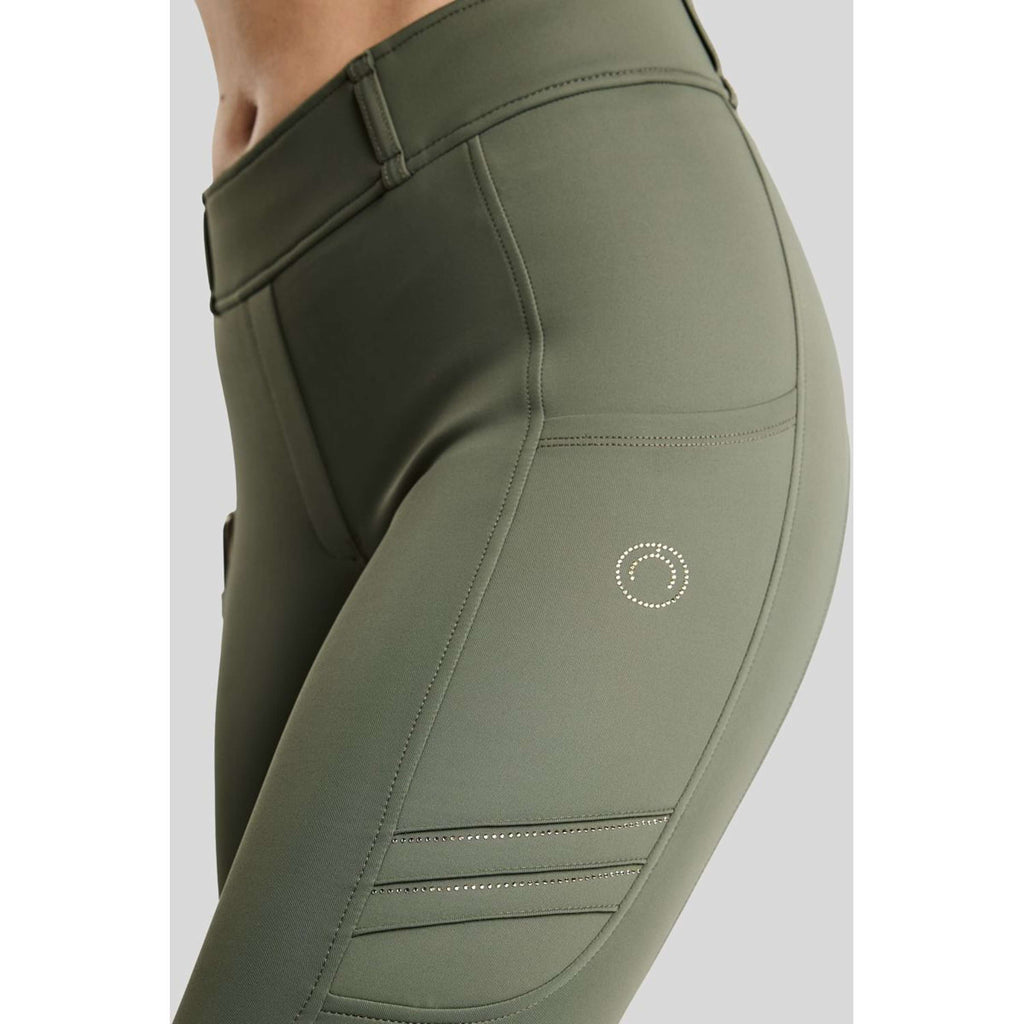 Montar Legging de Equitación MoWilma Hybrid Pintucks Golden Quartz Crystals Full Grip Forest Green