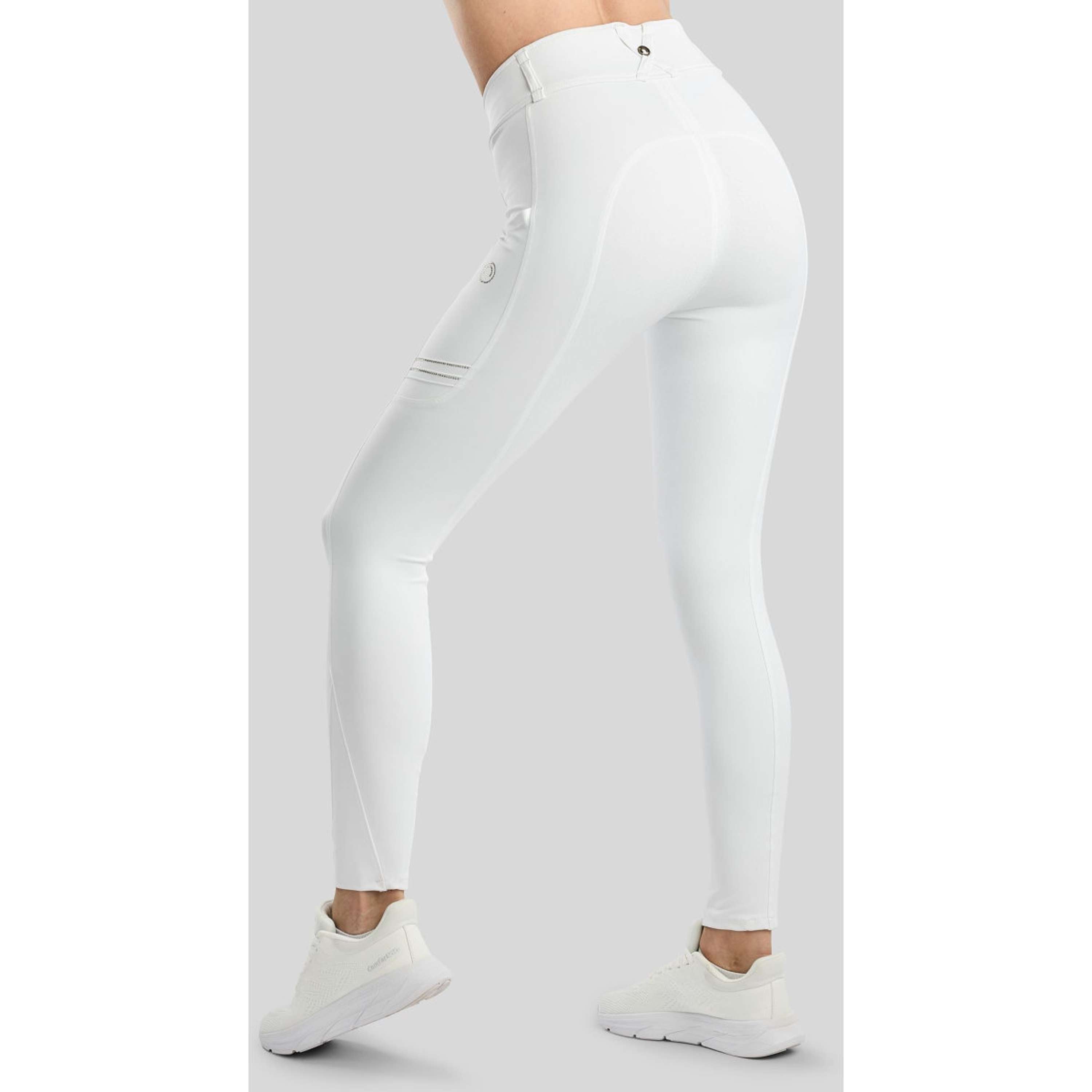 Montar Legging de Equitación MoWilma Hybrid Pintucks Golden Quartz Crystals Full Grip Blanco