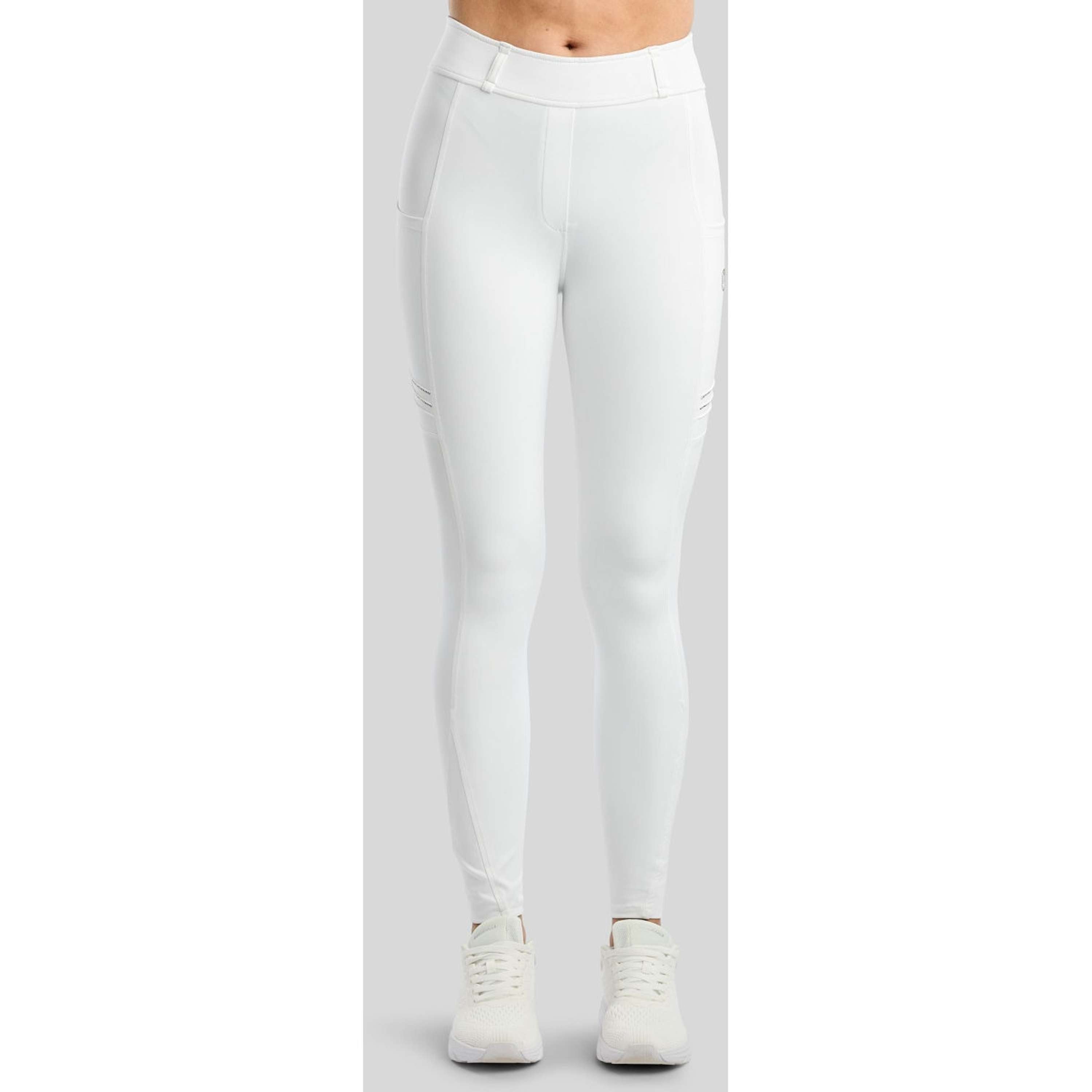 Montar Legging de Equitación MoWilma Hybrid Pintucks Golden Quartz Crystals Full Grip Blanco