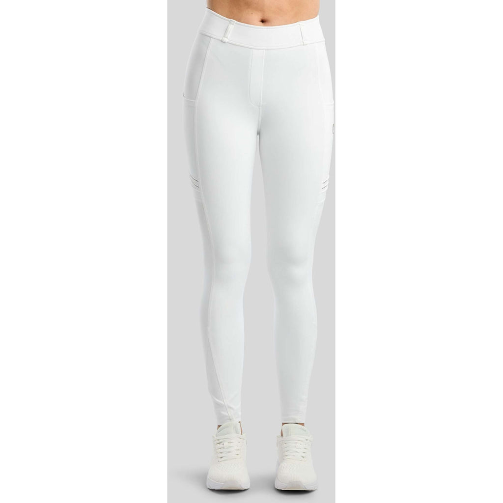 Montar Legging de Equitación MoWilma Hybrid Pintucks Golden Quartz Crystals Full Grip Blanco