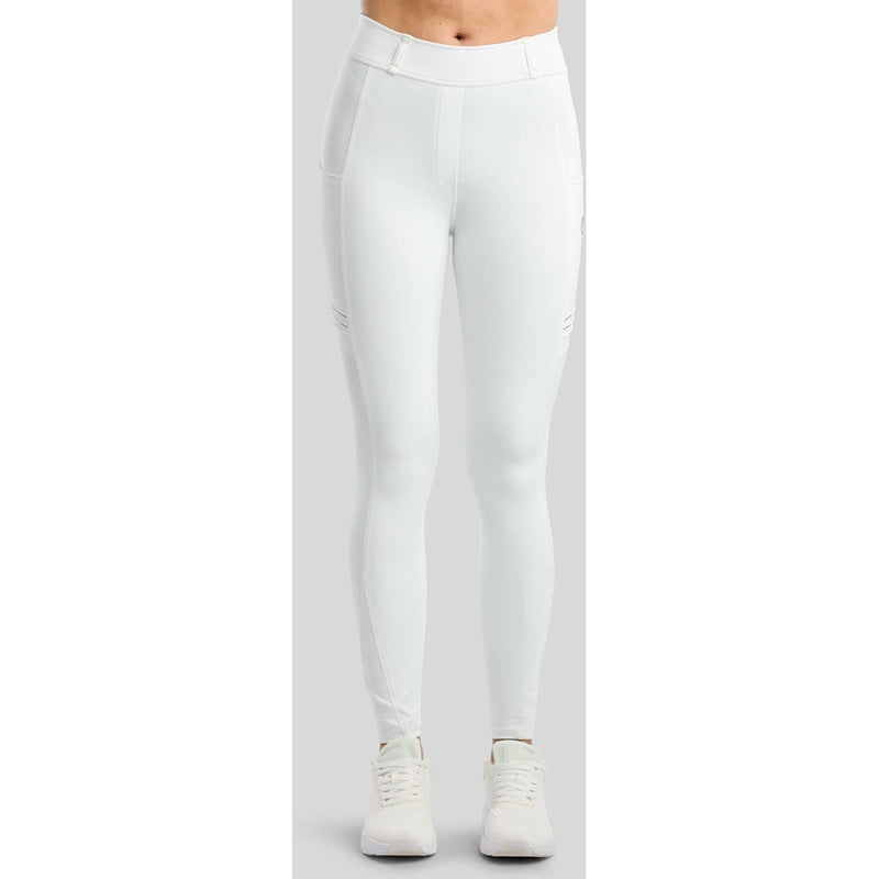 Montar Legging de Equitación MoWilma Hybrid Pintucks Golden Quartz Crystals Full Grip Blanco