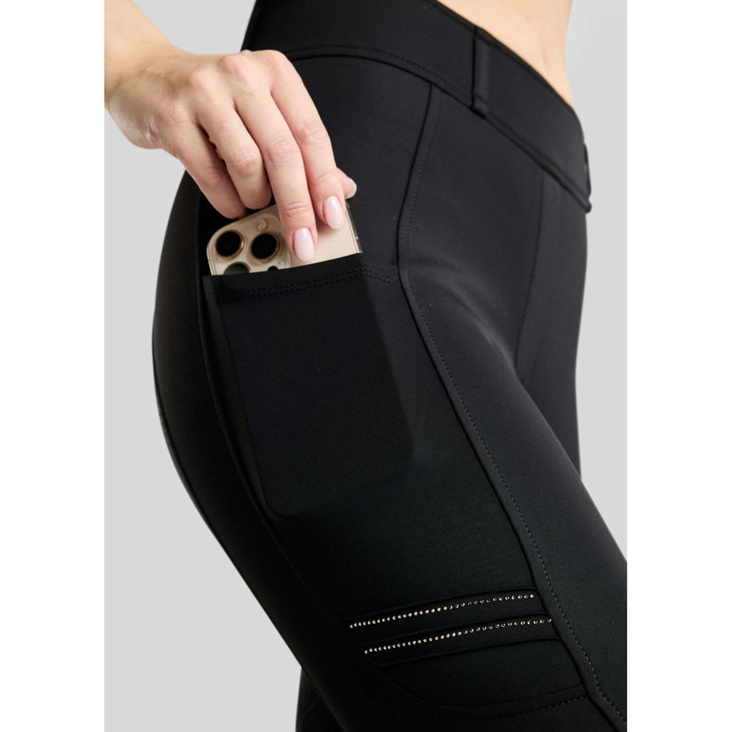 Montar Legging de Equitación MoWilma Hybrid Pintucks Golden Quartz Crystals Full Grip Negro