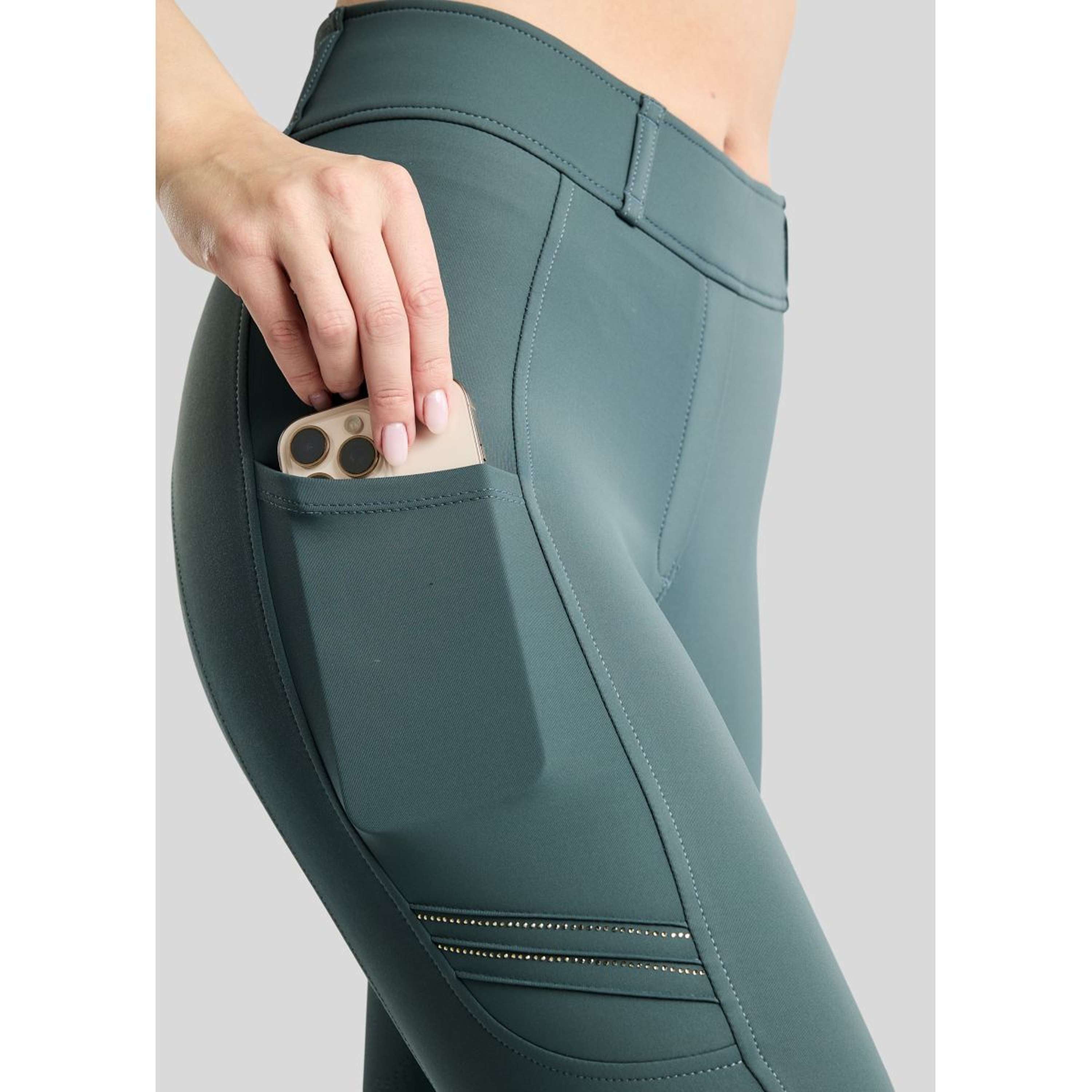 Montar Legging de Equitación MoWilma Hybrid Pintucks Golden Quartz Crystals Full Grip Dark Slate
