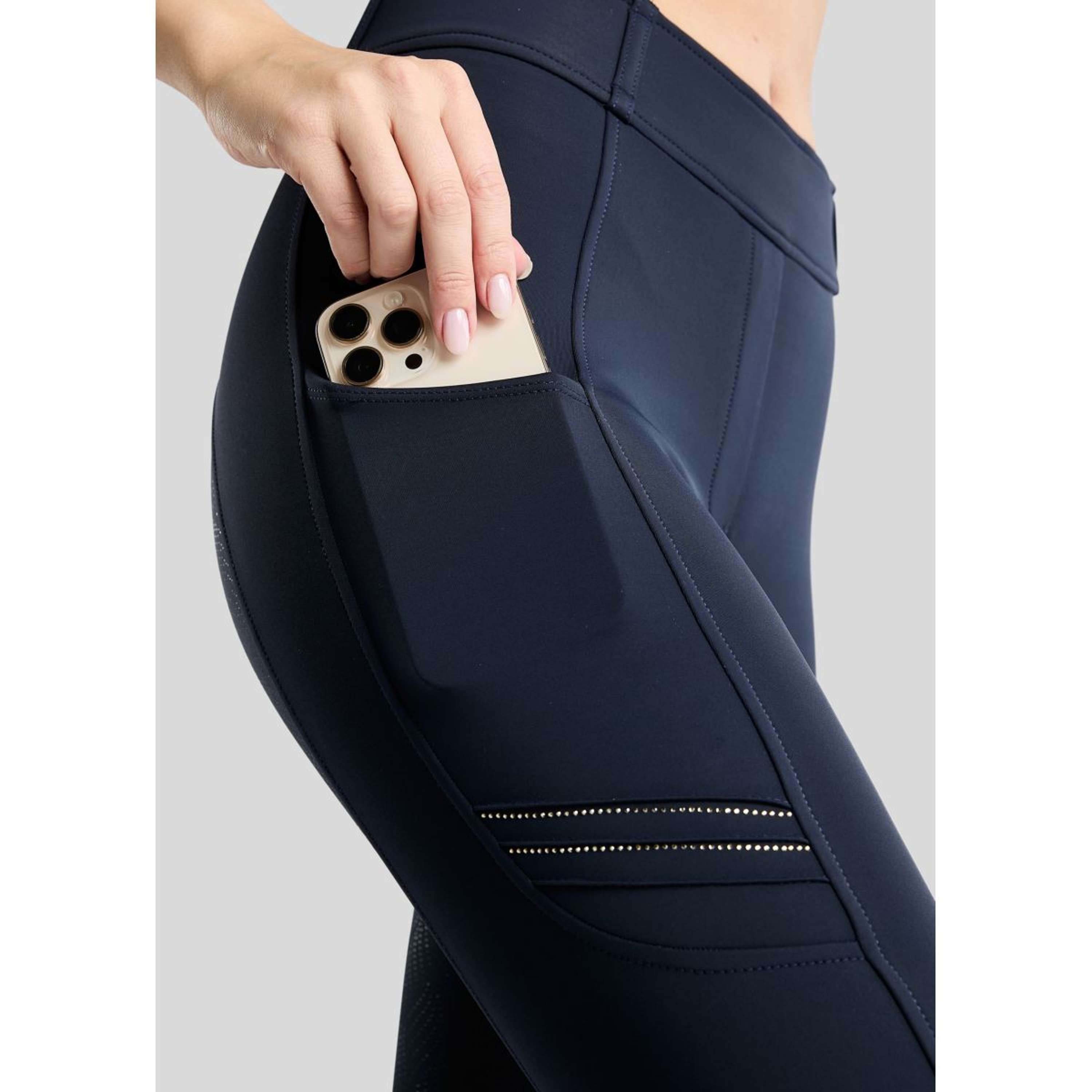 Montar Legging de Equitación MoWilma Hybrid Pintucks Golden Quartz Crystals Full Grip Navy