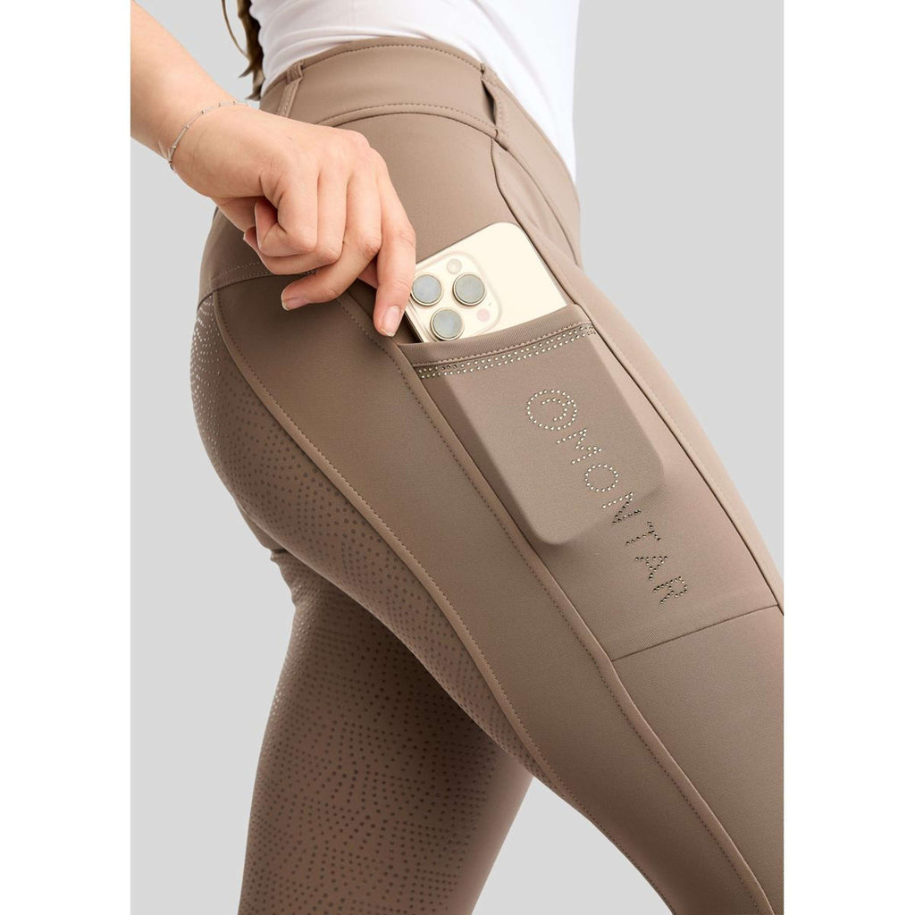 Montar Legging de Equitación MoWilma Hybrid Pintucks Golden Quartz Crystals Full Grip Nougat Brown