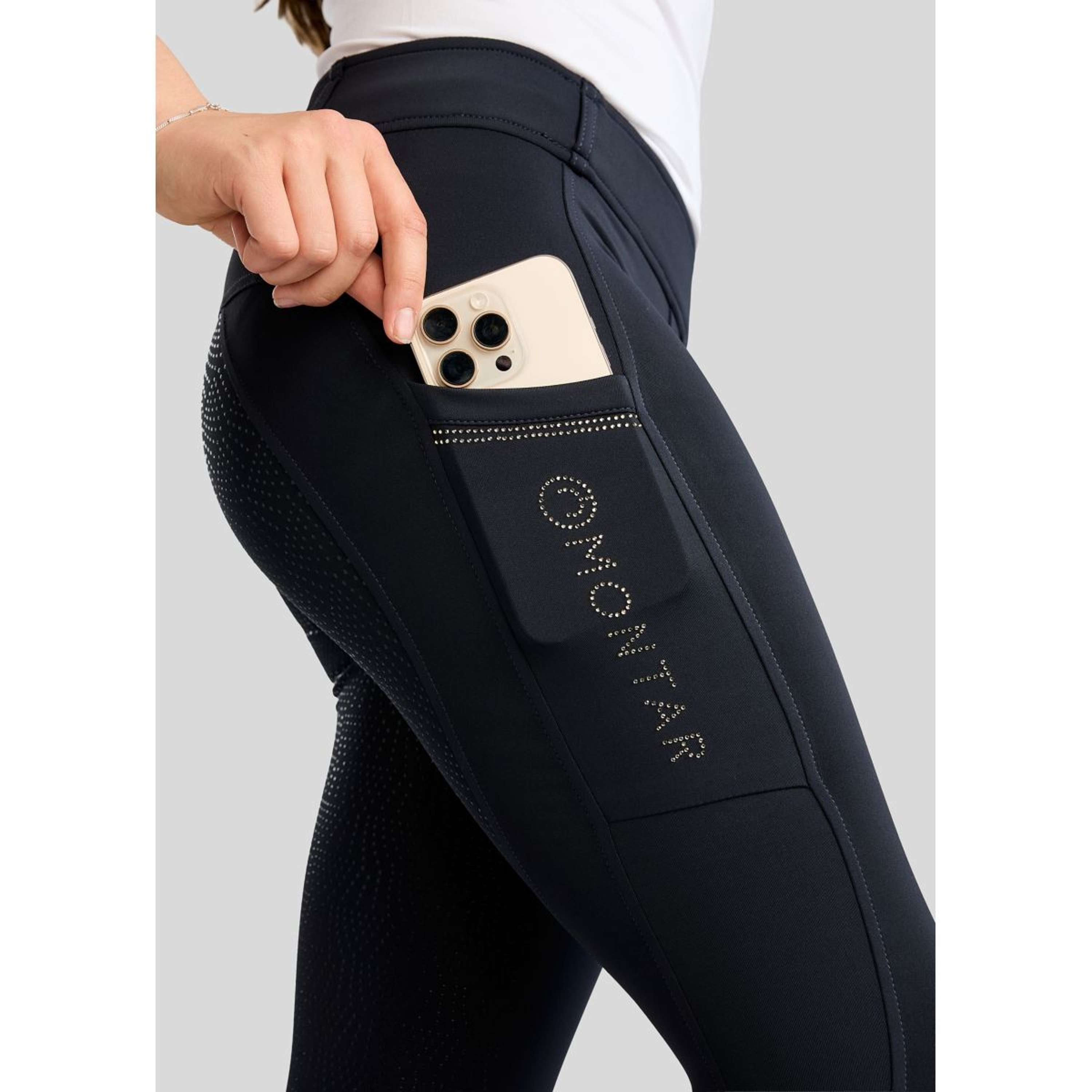 Montar Legging de Equitación MoEverline Hybrid Golden Quartz Crystals Kids Full Grip Navy