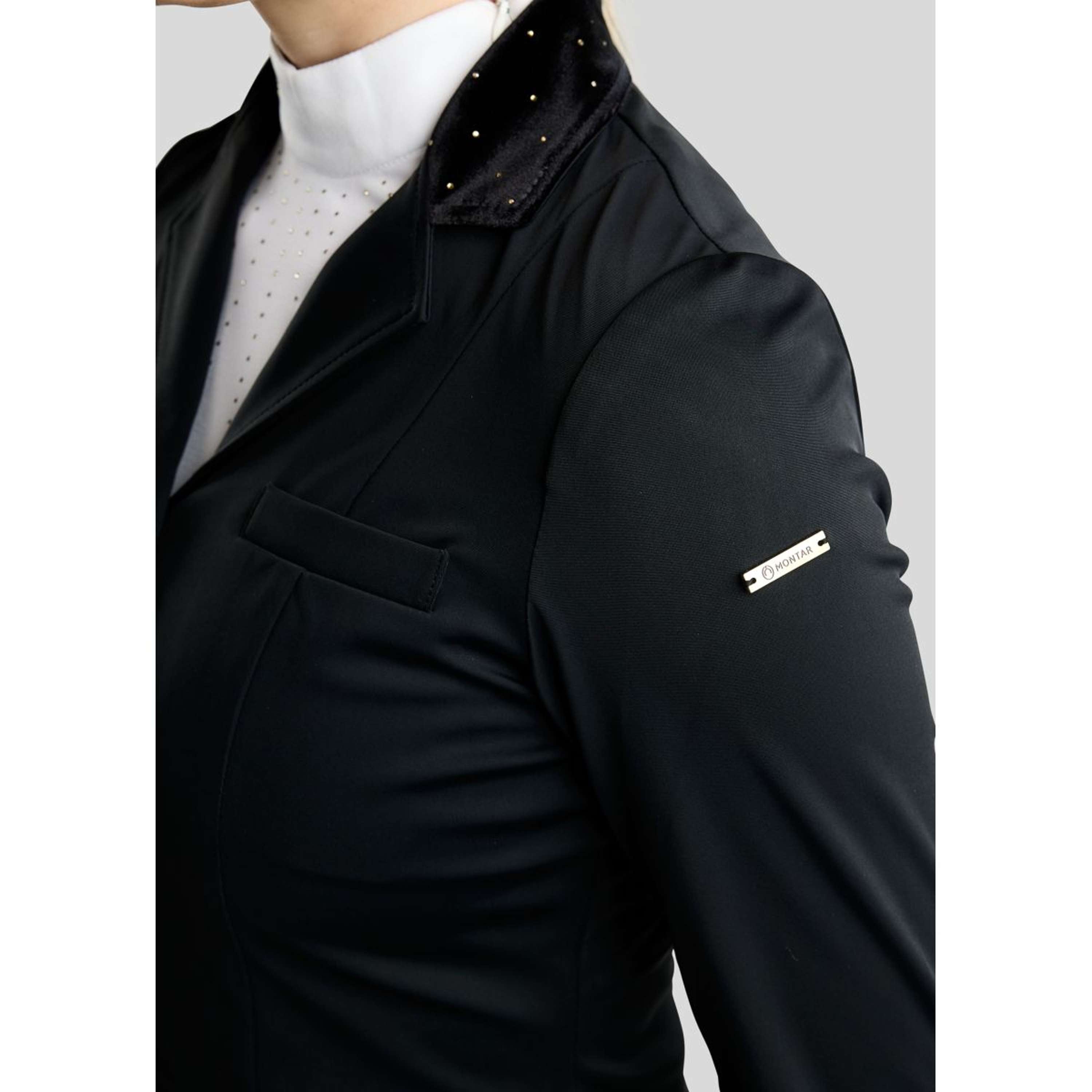 Montar Chaqueta de Competición MoValerie Short Velvet Details Golden Quartz Crystals Negro