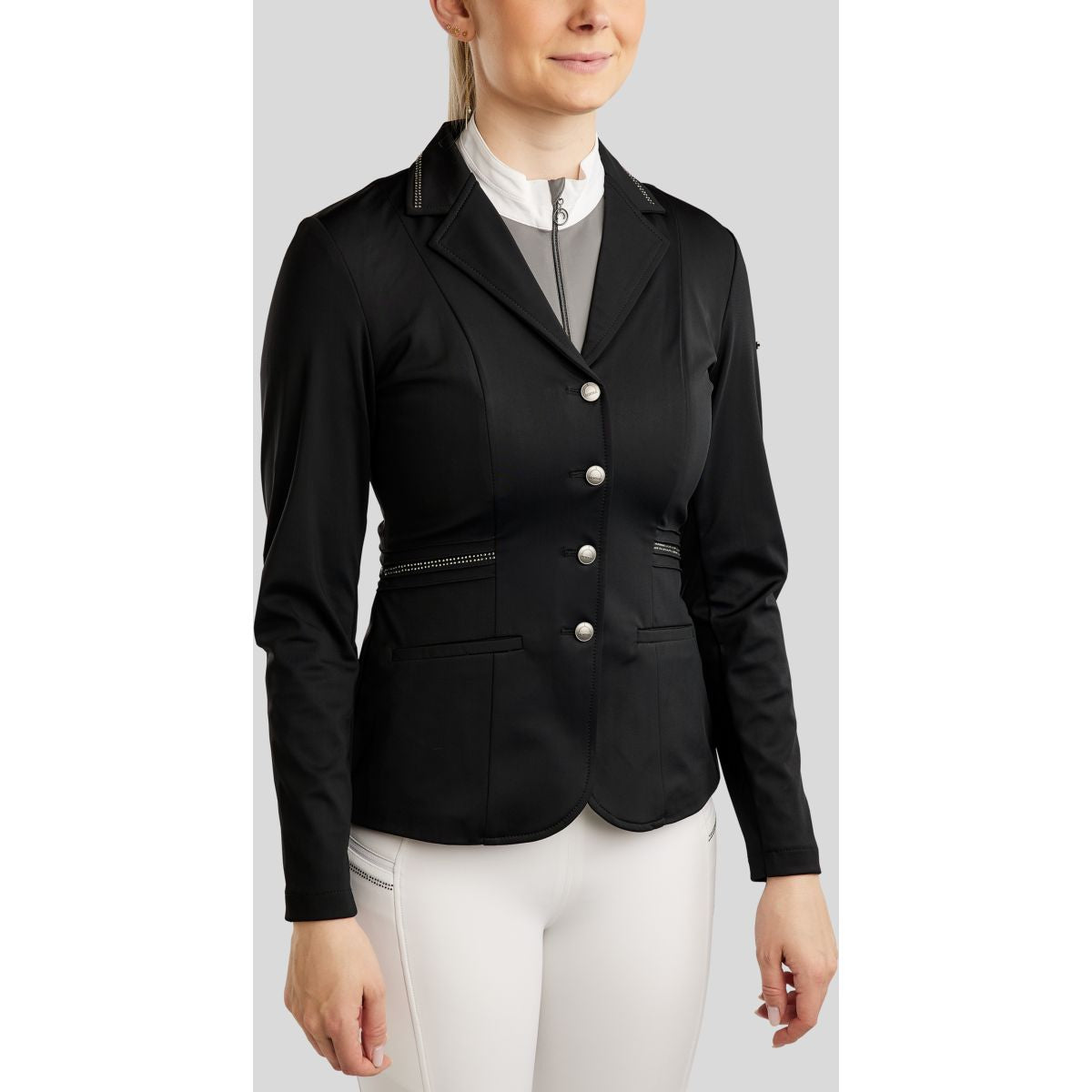 Montar Chaqueta de Competición MoPearl Pintucks Gun Metal Crystals Negro