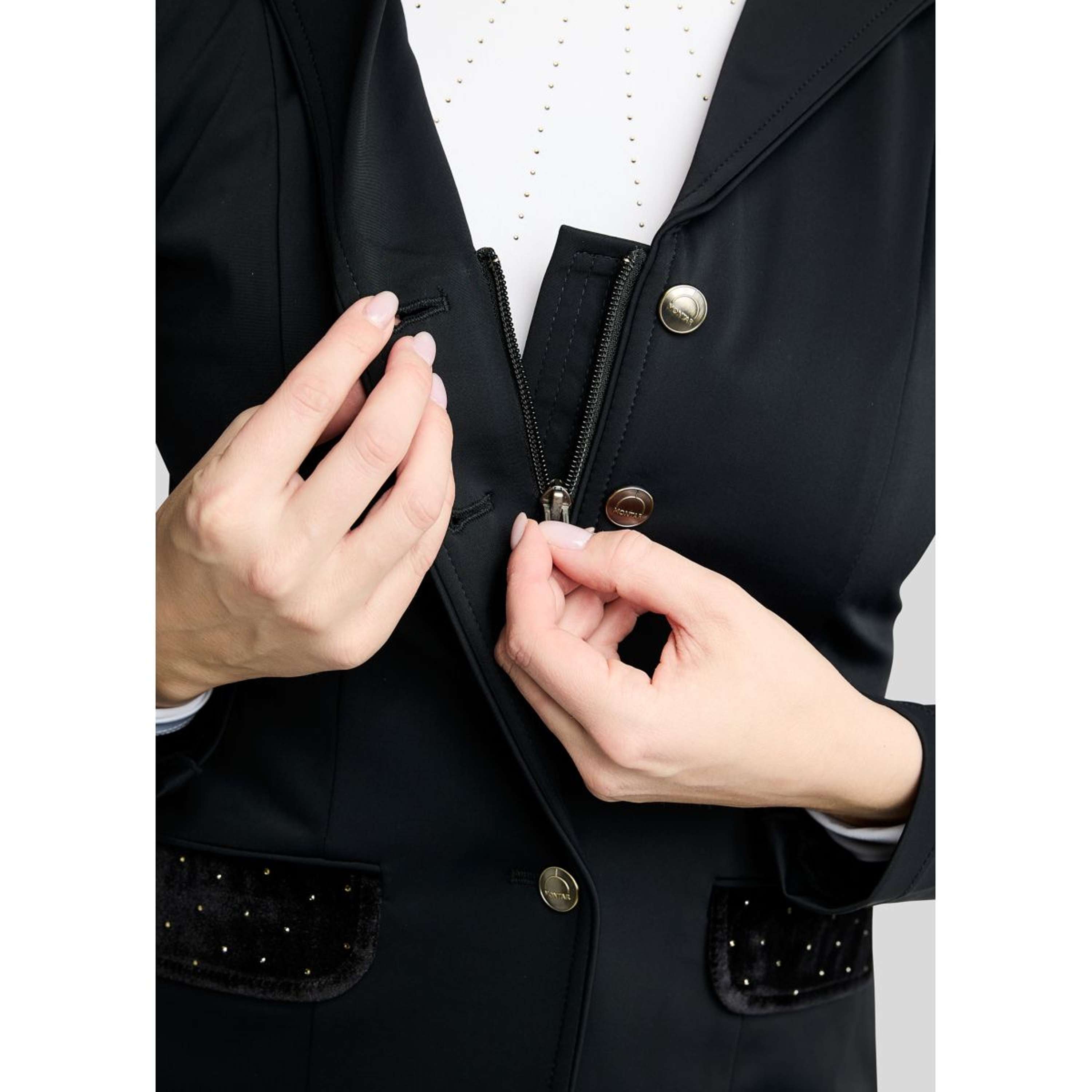 Montar Chaqueta de Competición MoValerie Velvet Details Golden Quartz Crystals Negro