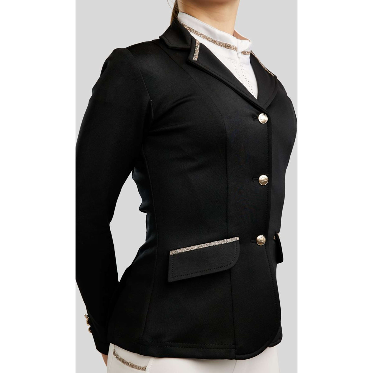Montar Chaqueta de Competición MoPearl Pintucks Gun Metal Crystals Junior Negro