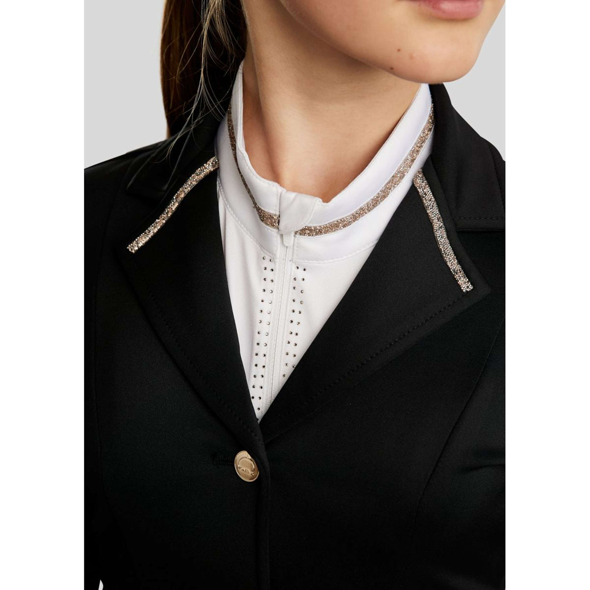 Montar Chaqueta de Competición MoPearl Pintucks Gun Metal Crystals Junior Negro