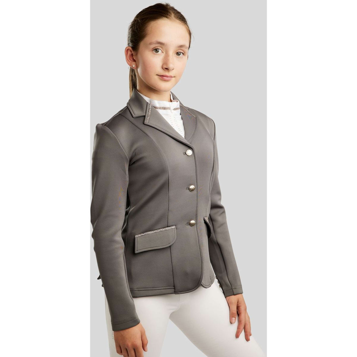 Montar Chaqueta de Competición MoPearl Pintucks Gun Metal Crystals Junior Gris