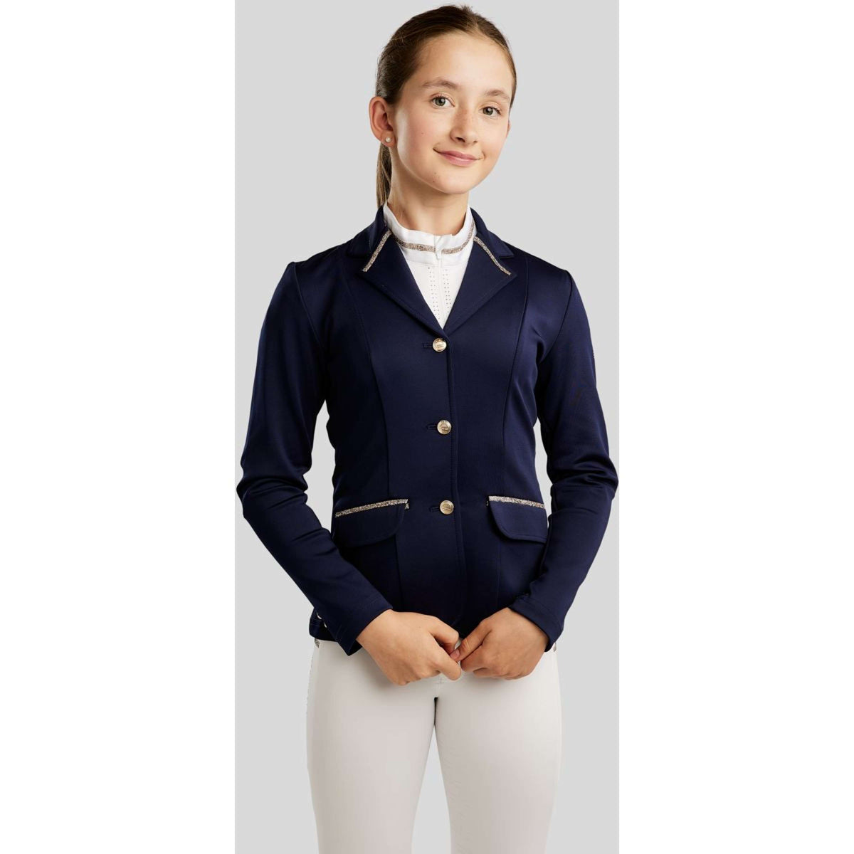 Montar Chaqueta de Competición MoPearl Pintucks Gun Metal Crystals Junior Navy