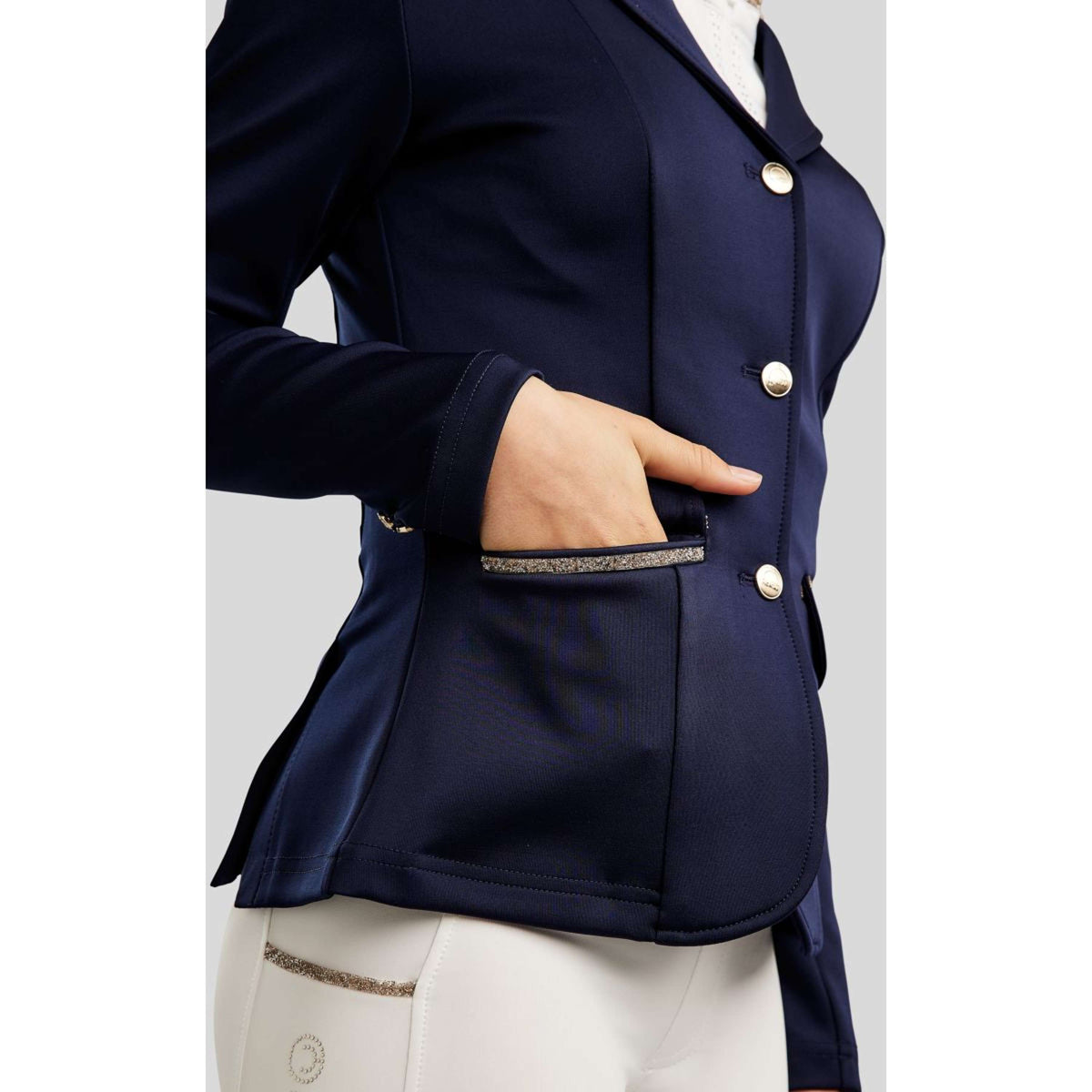 Montar Chaqueta de Competición MoPearl Pintucks Gun Metal Crystals Junior Navy