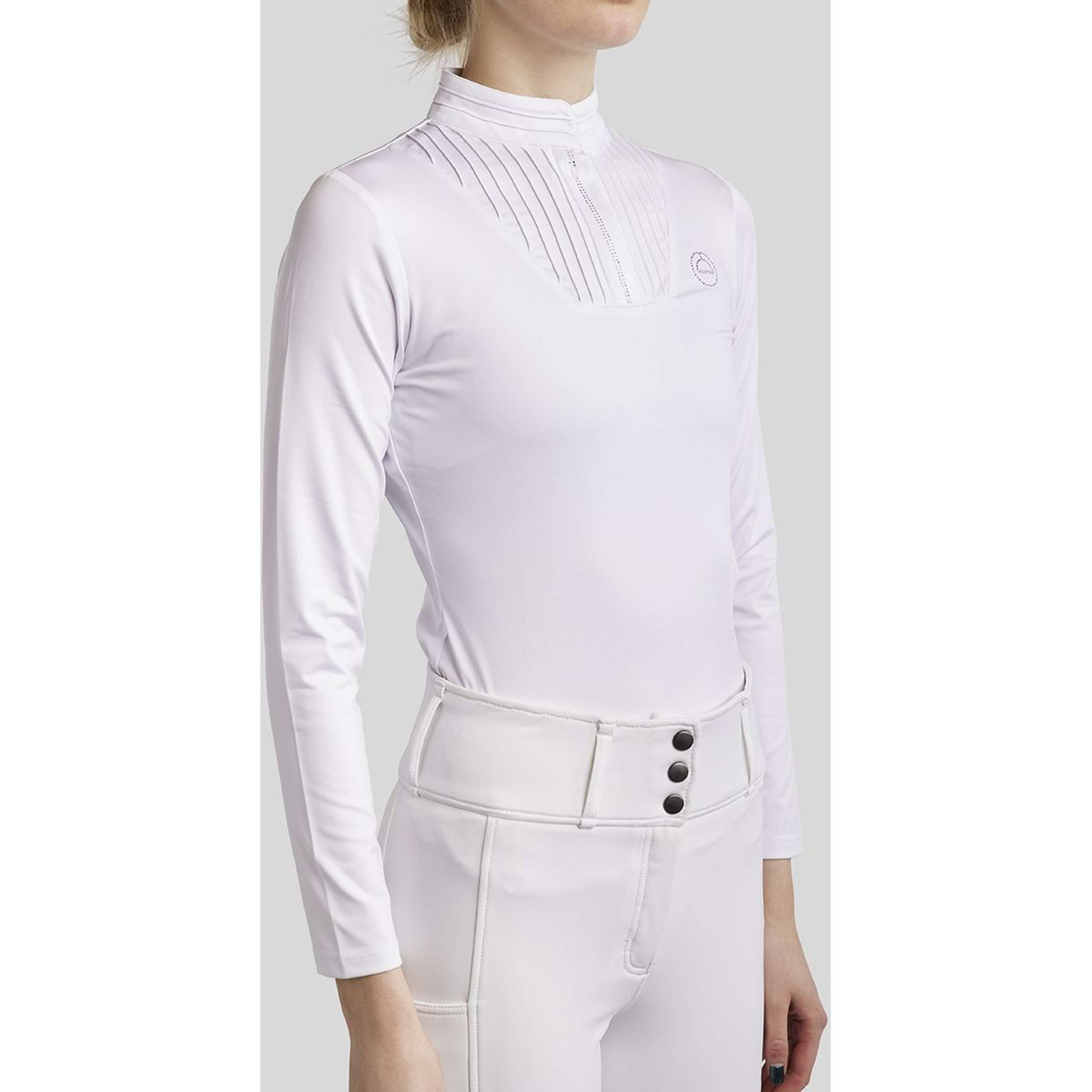Montar Camiseta de Competición MoRosie Pintucks Mangas Largas Blanco Montar Camiseta de Competición MoRosie Pintucks Mangas Largas Blanco