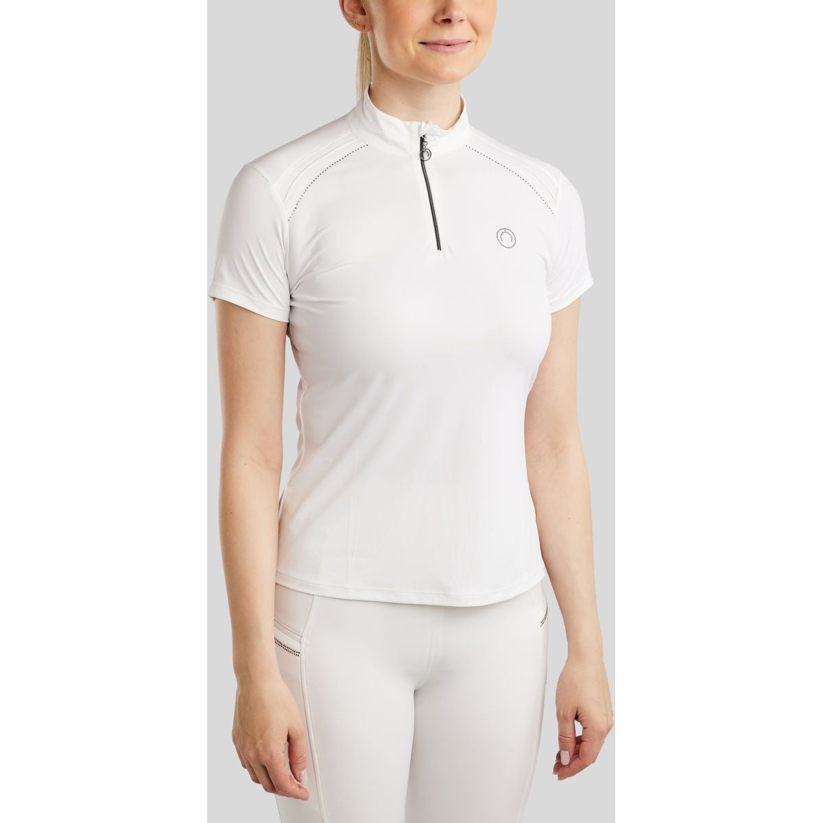 Montar Camiseta de Competición MoPearl Pintucks Gun Metal Crystals Blanco