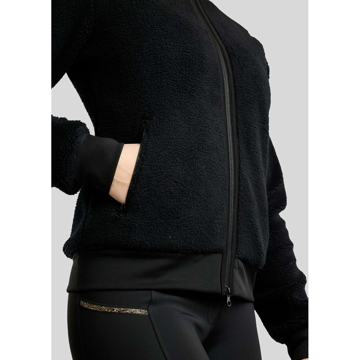 Montar Sudadera con capucha y cremallera MoEbba Teddy Pile Golden Quartz Negro