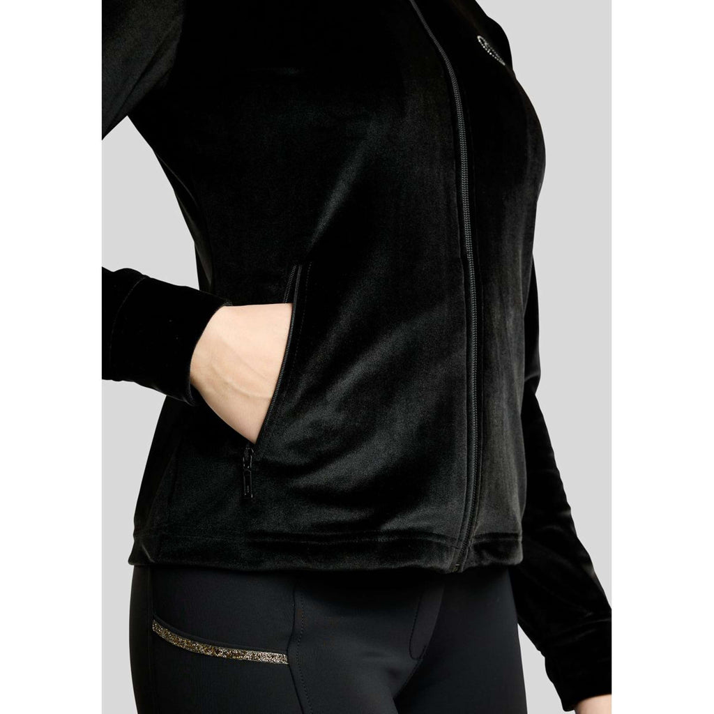Montar Sudadera con capucha y cremallera MoValerie Velvet Golden Quartz Crystals Negro