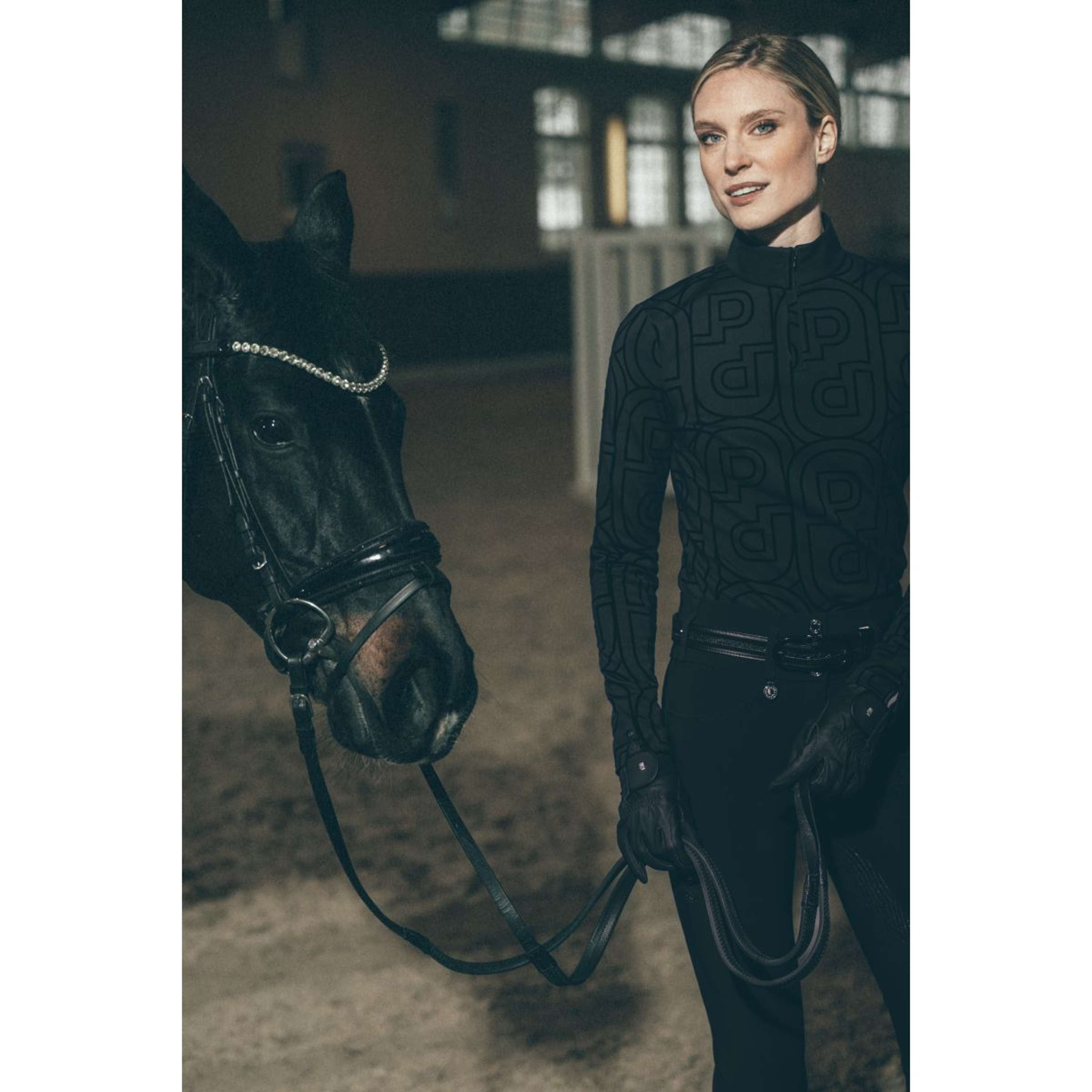 Pikeur Camiseta Zip Print Selection AW26 Mangas Largas Negro