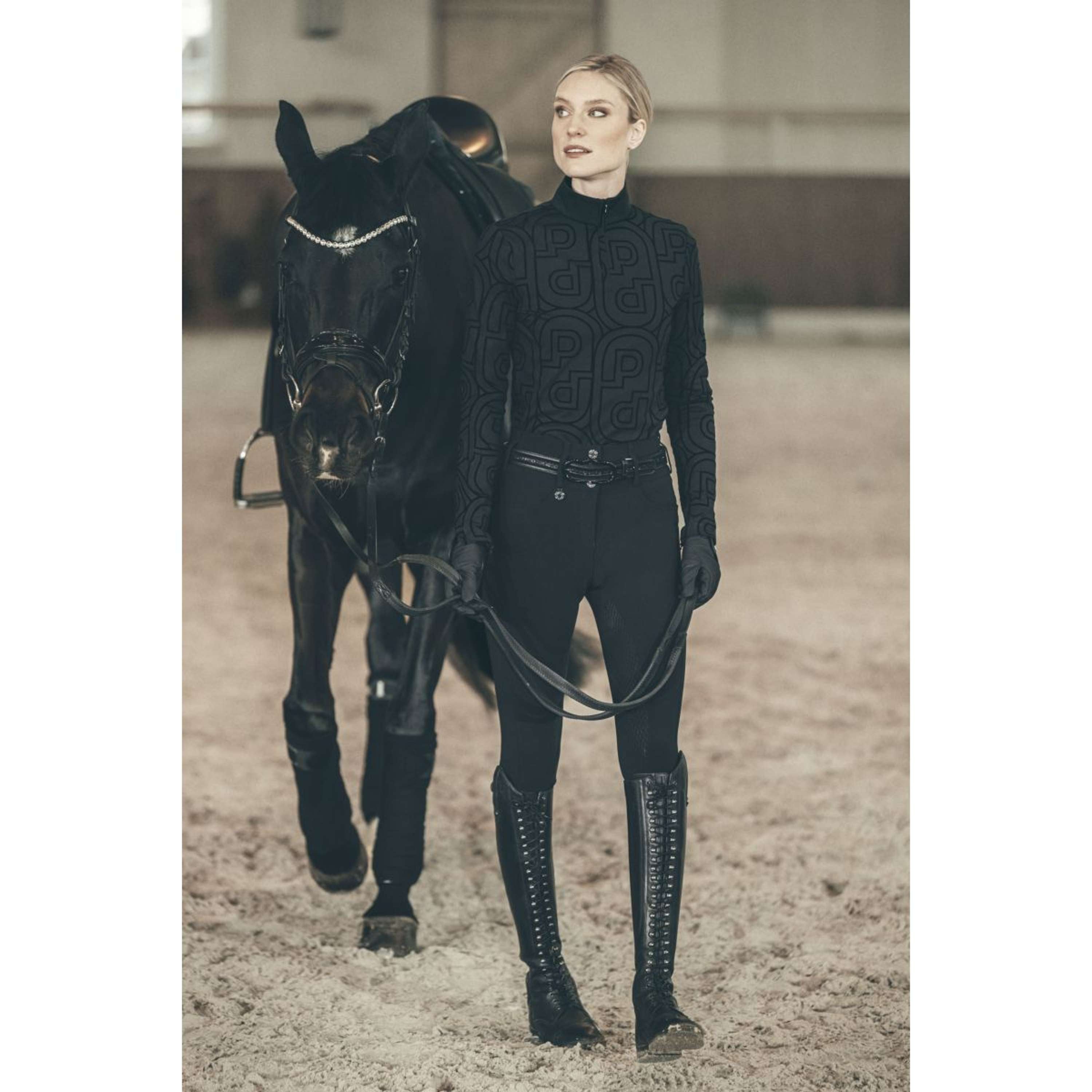 Pikeur Camiseta Zip Print Selection AW26 Mangas Largas Negro
