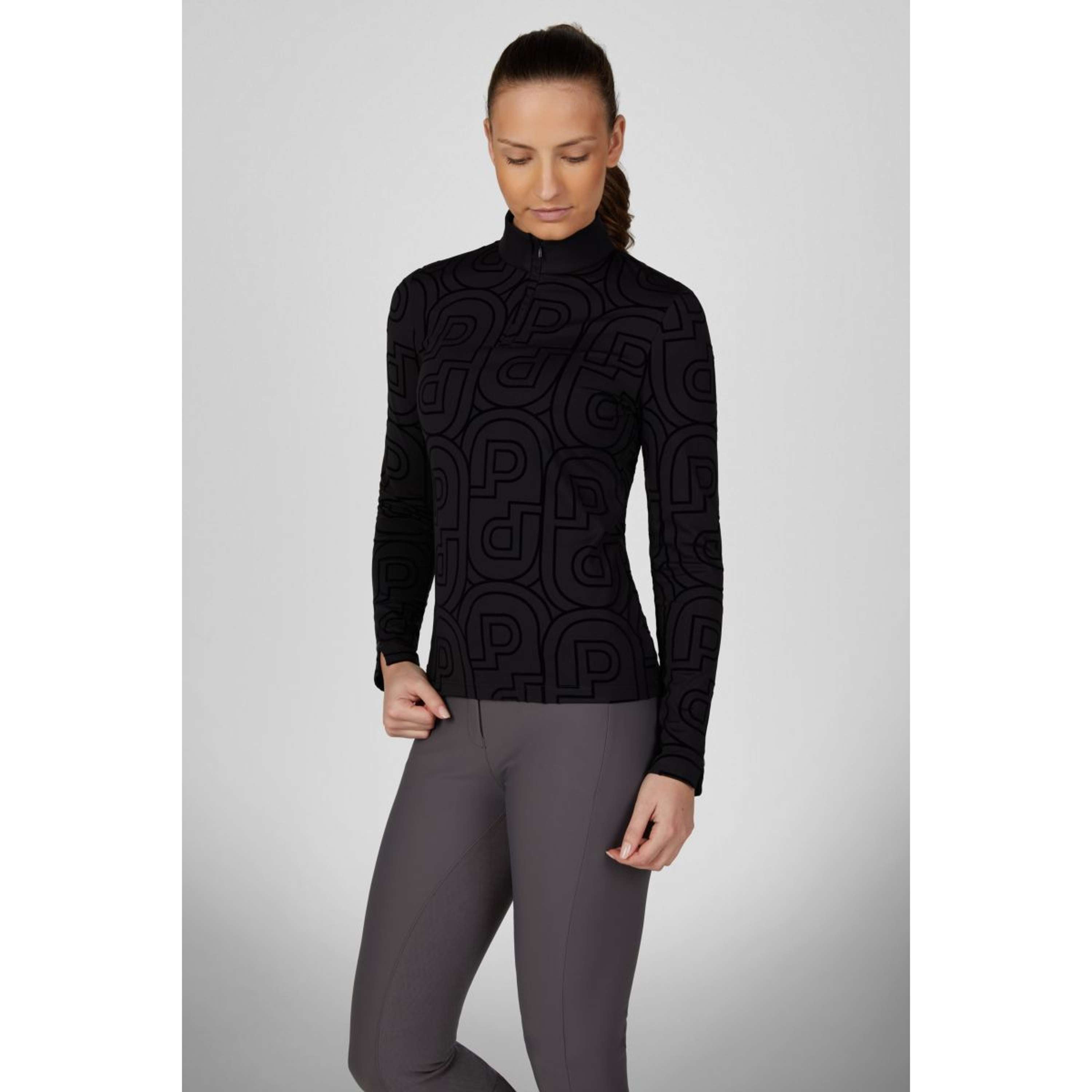 Pikeur Camiseta Zip Print Selection AW26 Mangas Largas Negro