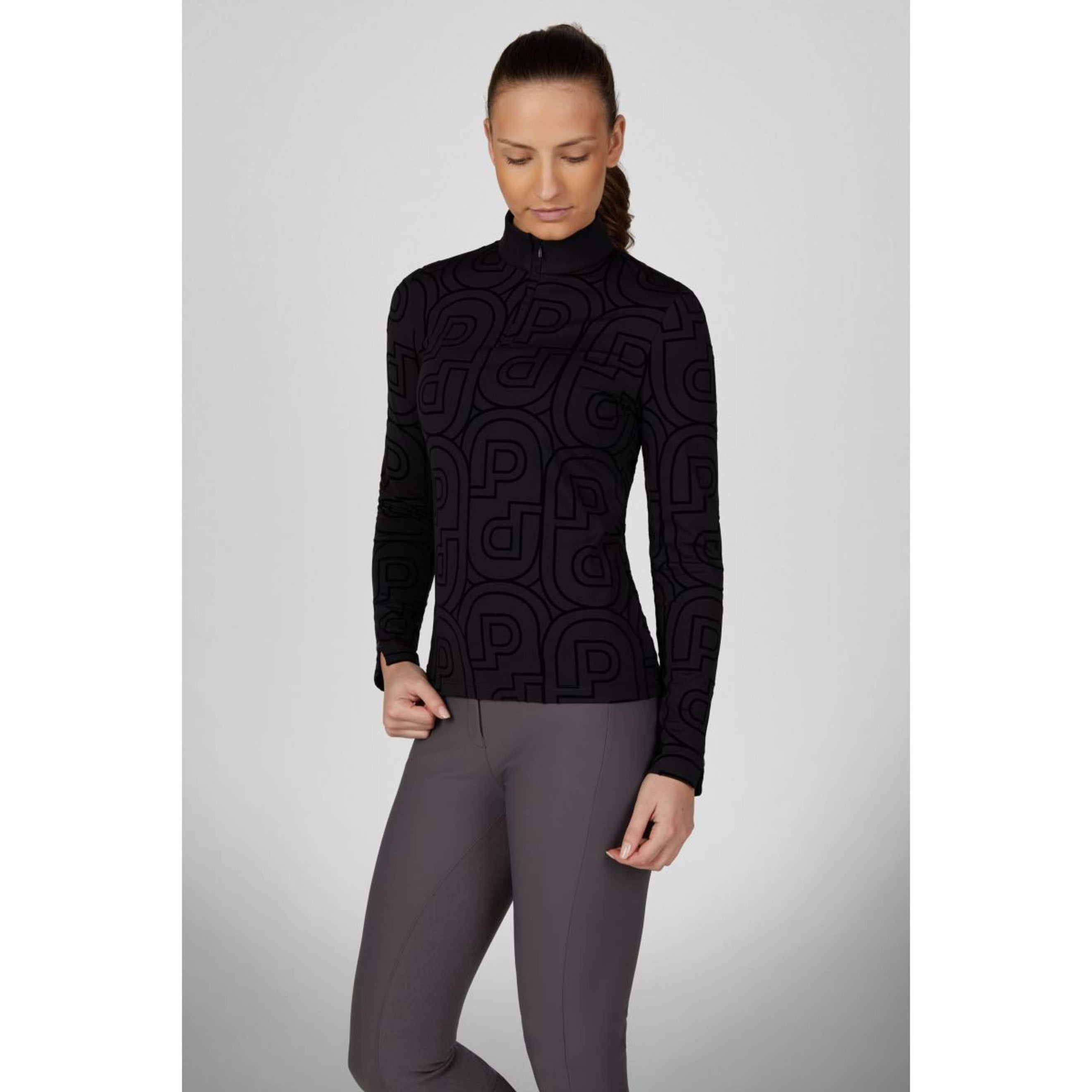 Pikeur Camiseta Zip Print Selection AW26 Mangas Largas Negro