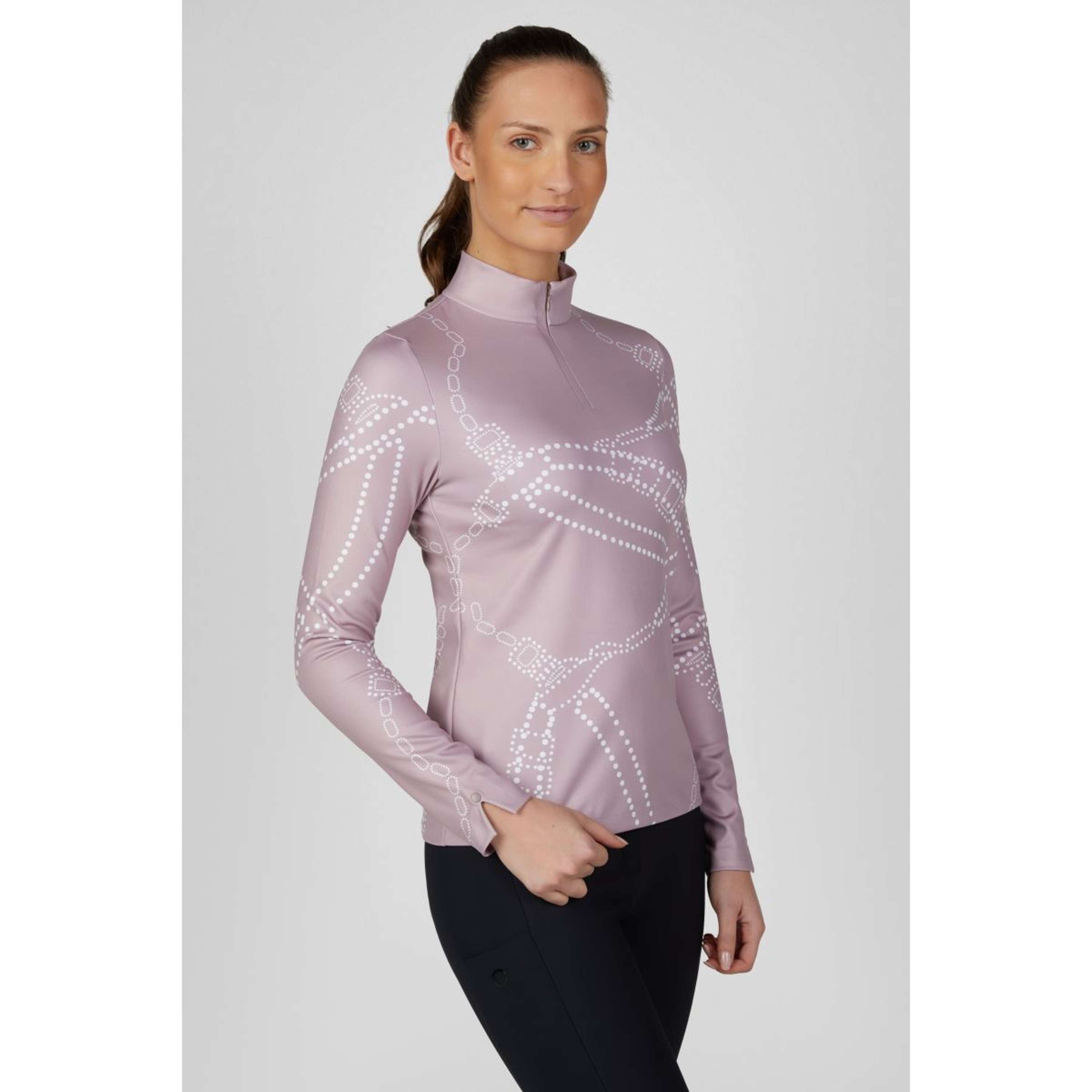 Pikeur Camiseta Zip Print Selection AW26 Mangas Largas Ash Mauve