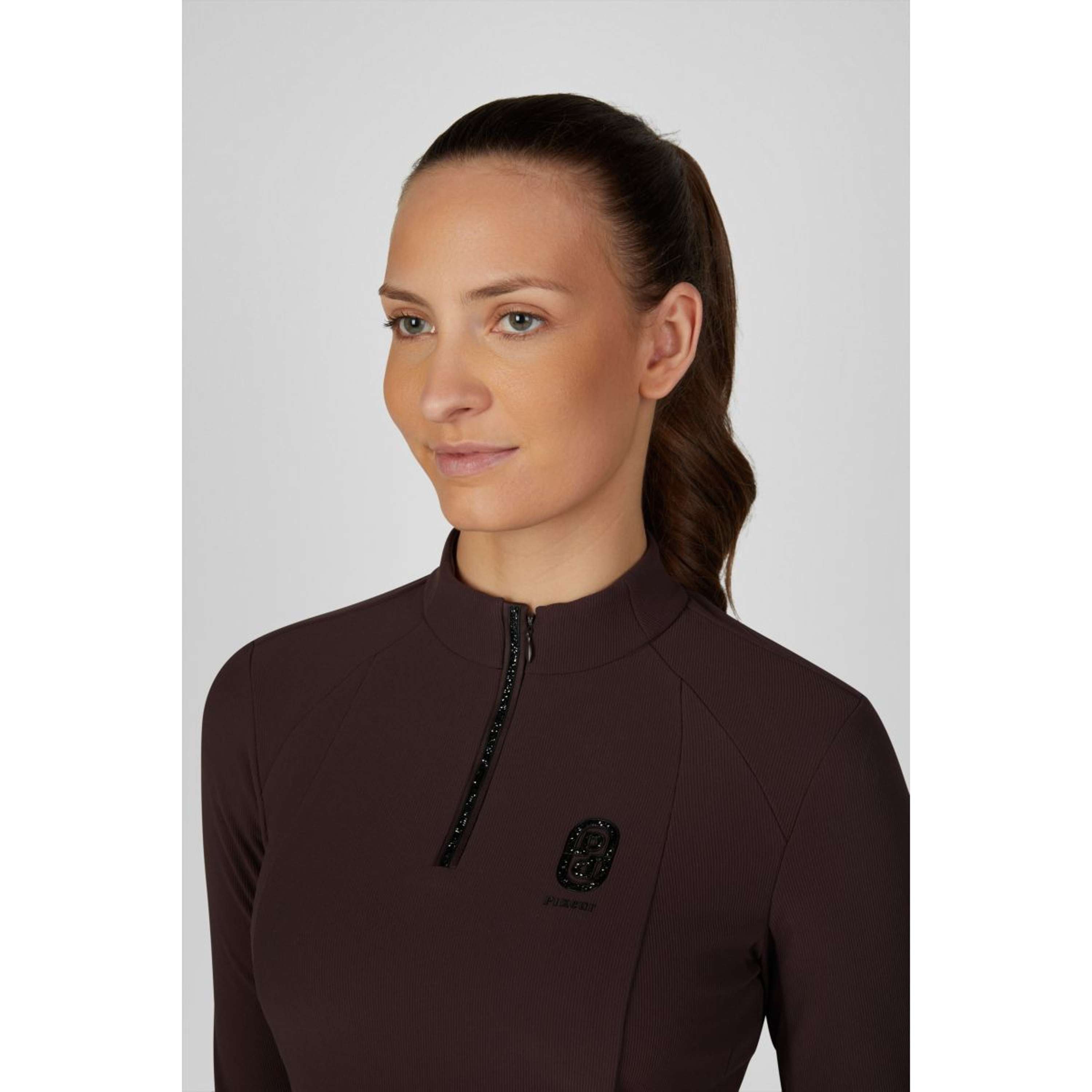 Pikeur Camiseta Zip Rip Selection AW26 Mangas Largas Marron chocolate