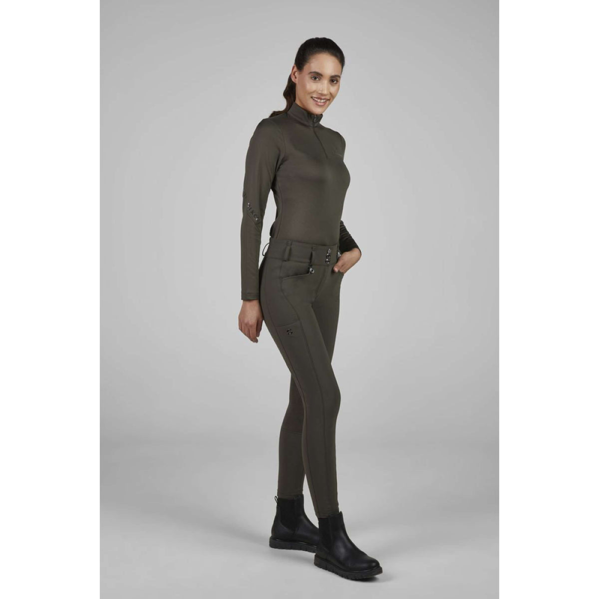 Pikeur Pantalón de Equitación New Candela Full Grip Flex Faux Leather Deep Khaki
